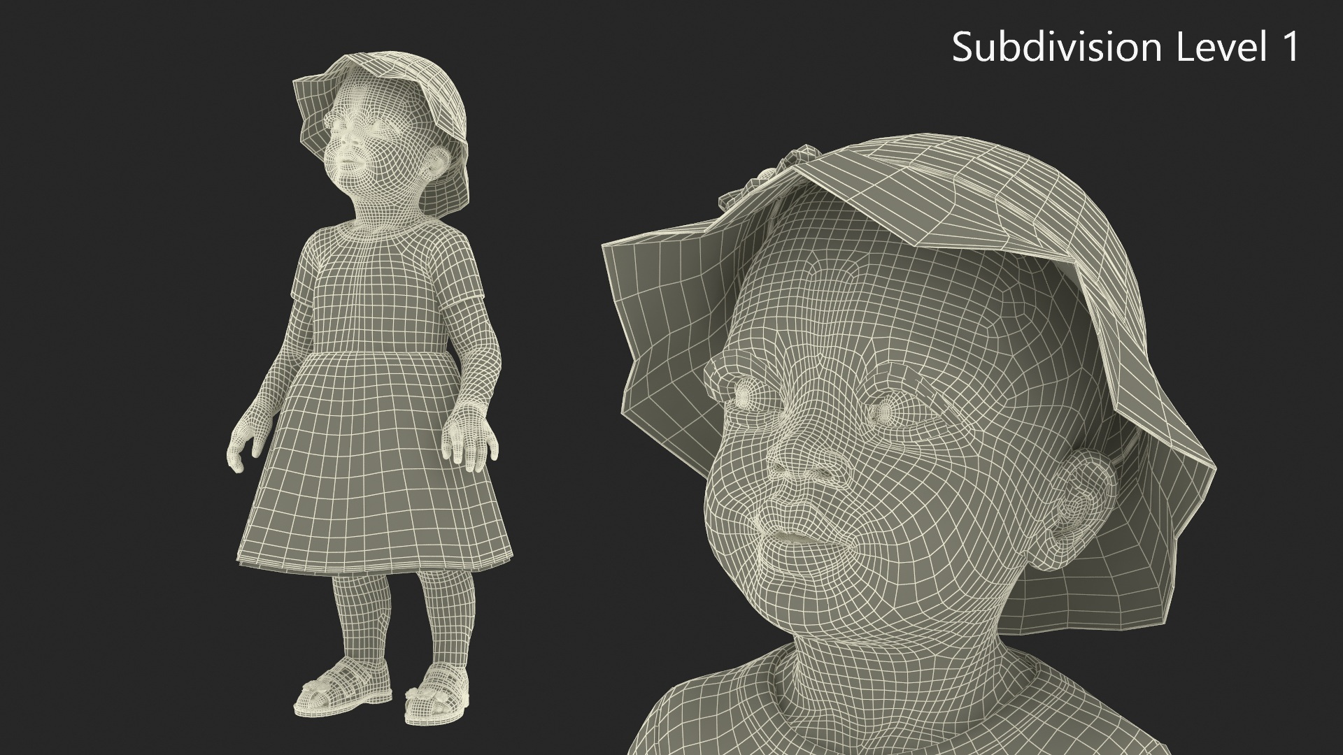 3D Toddler Black Girl in Casual Outfit Standing Fur model