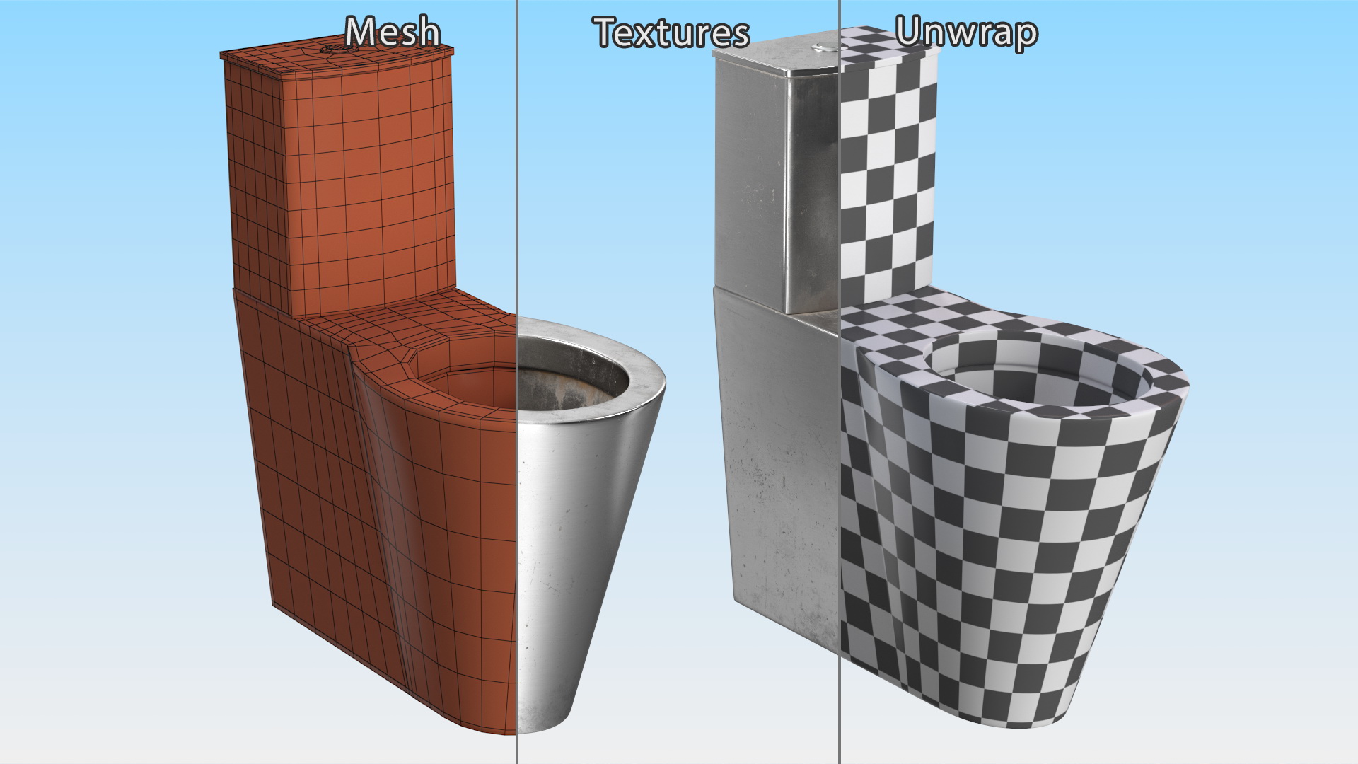 3D Stainless Steel Floor Standing Toilet Old
