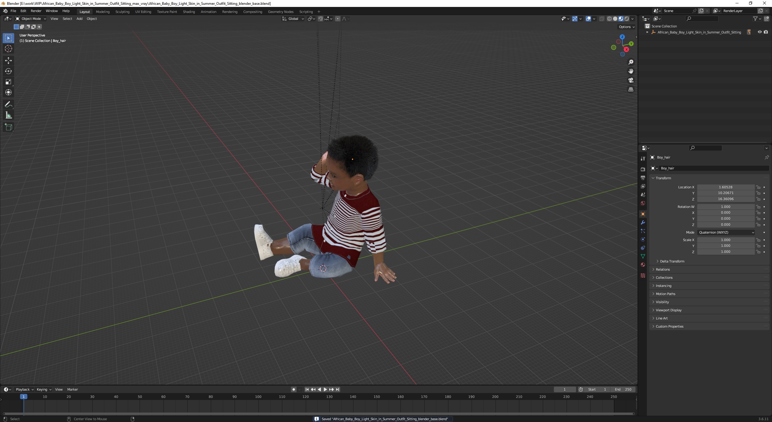 African Baby Boy Light Skin in Summer Outfit Sitting 3D
