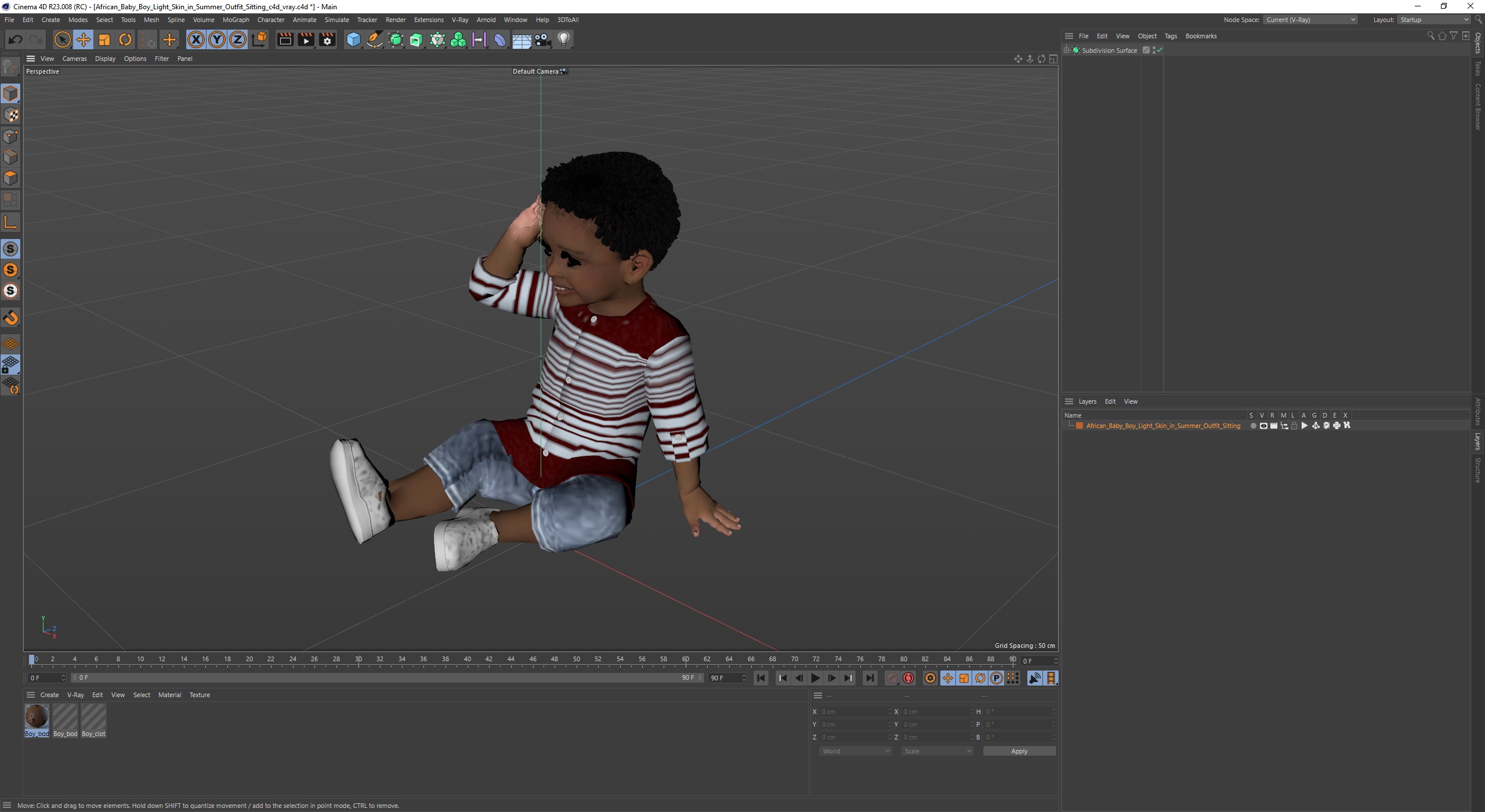 African Baby Boy Light Skin in Summer Outfit Sitting 3D