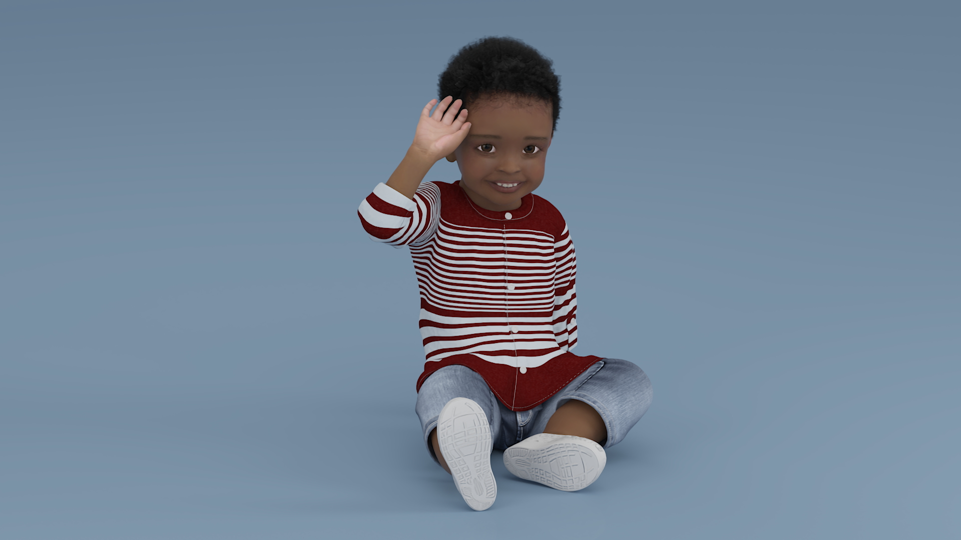 African Baby Boy Light Skin in Summer Outfit Sitting 3D