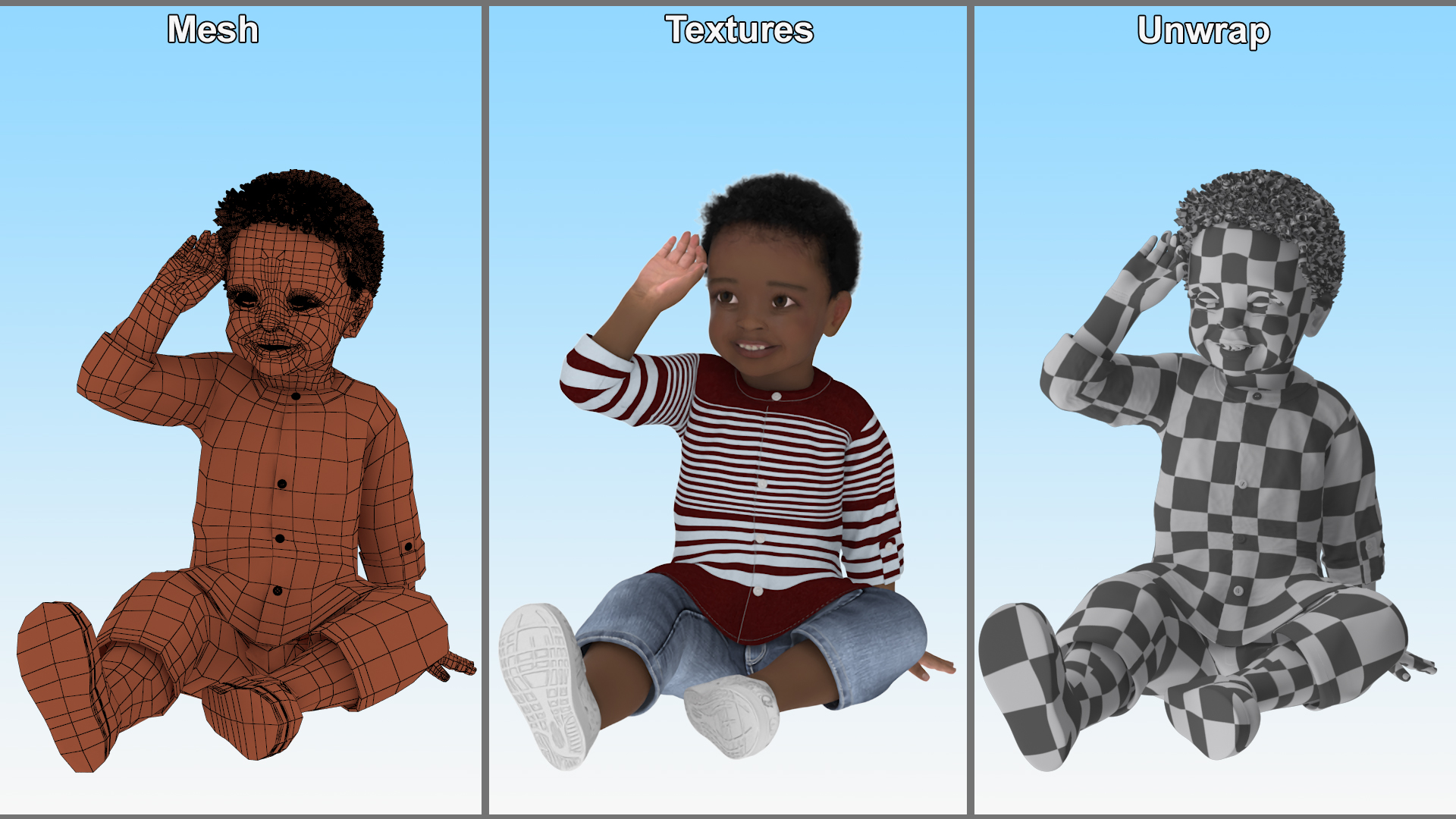 African Baby Boy Light Skin in Summer Outfit Sitting 3D