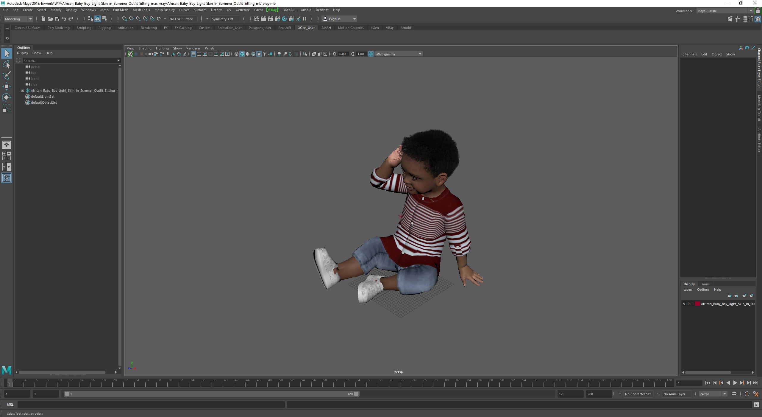 African Baby Boy Light Skin in Summer Outfit Sitting 3D