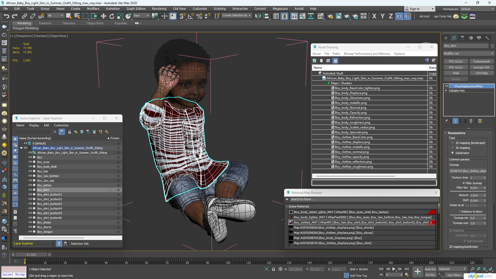 African Baby Boy Light Skin in Summer Outfit Sitting 3D