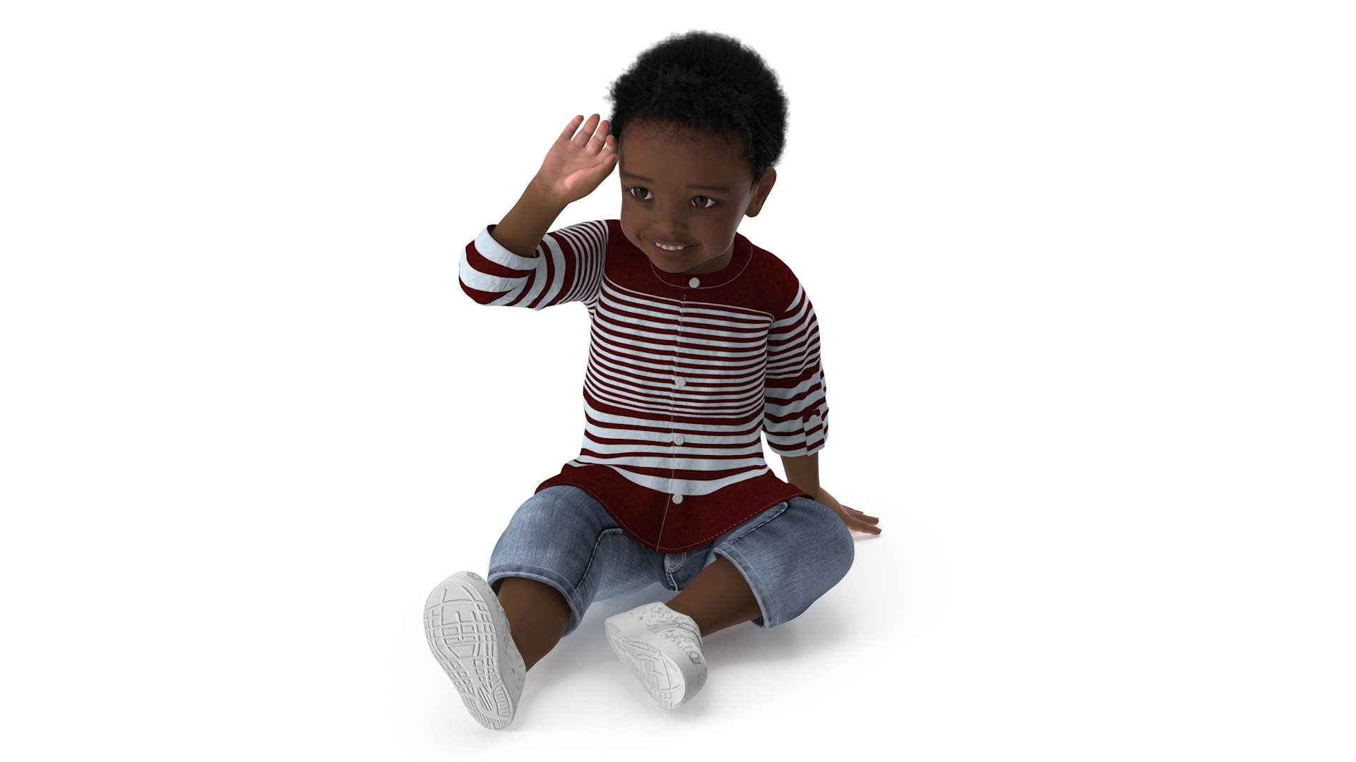 African Baby Boy Light Skin in Summer Outfit Sitting 3D