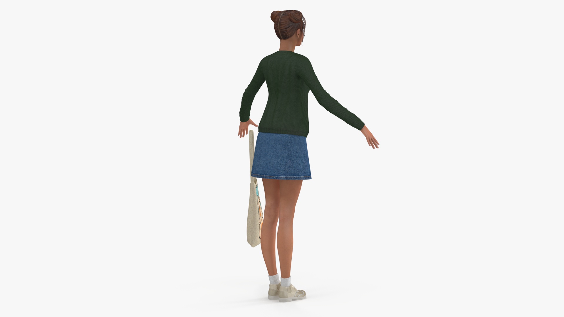 3D model Caucasian Woman T-pose with Handbag