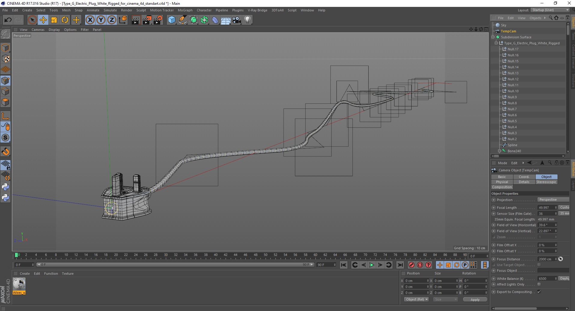 Type G Electric Plug White Rigged for Cinema 4D 3D