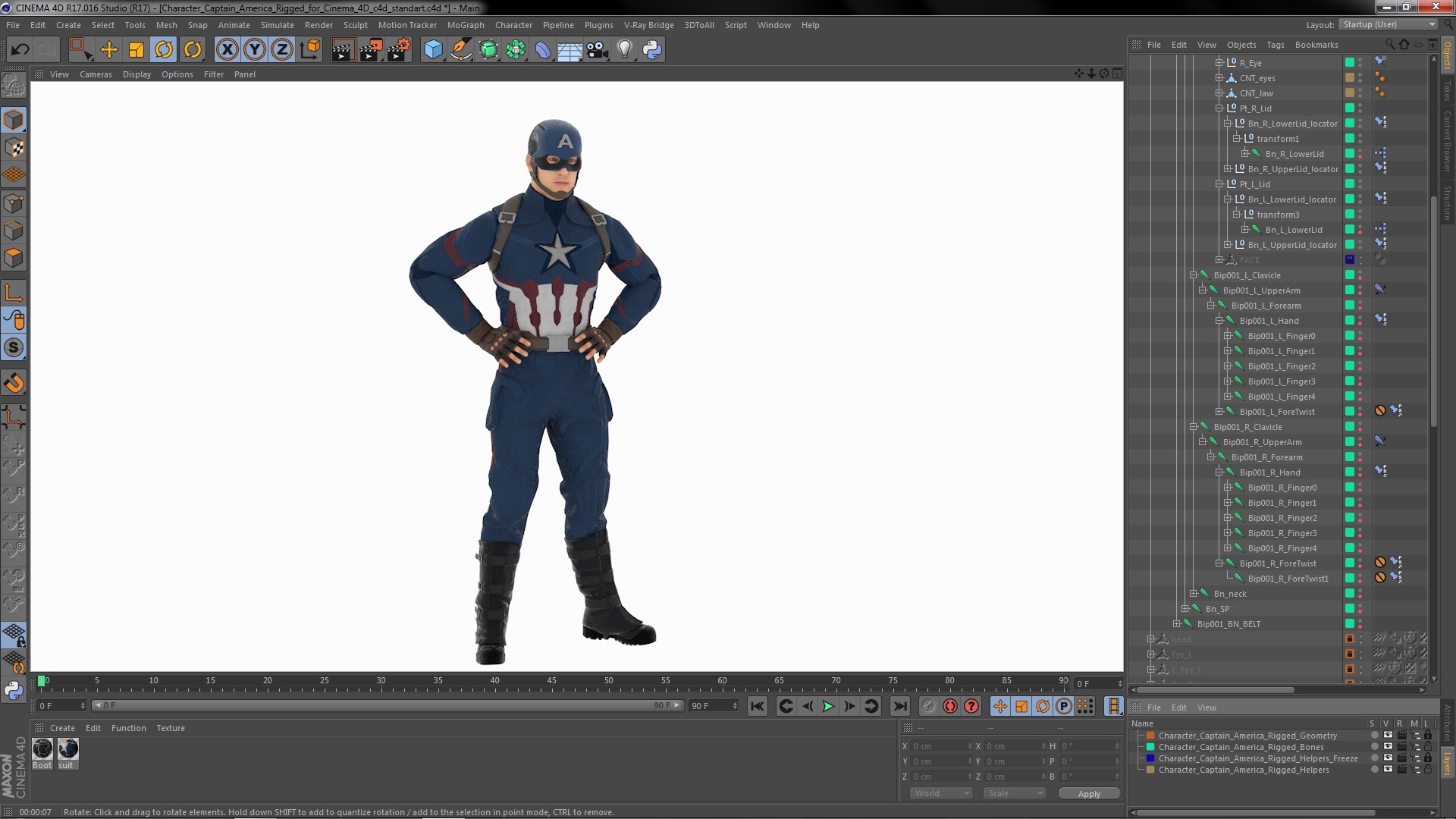 3D Character Captain America Rigged for Cinema 4D