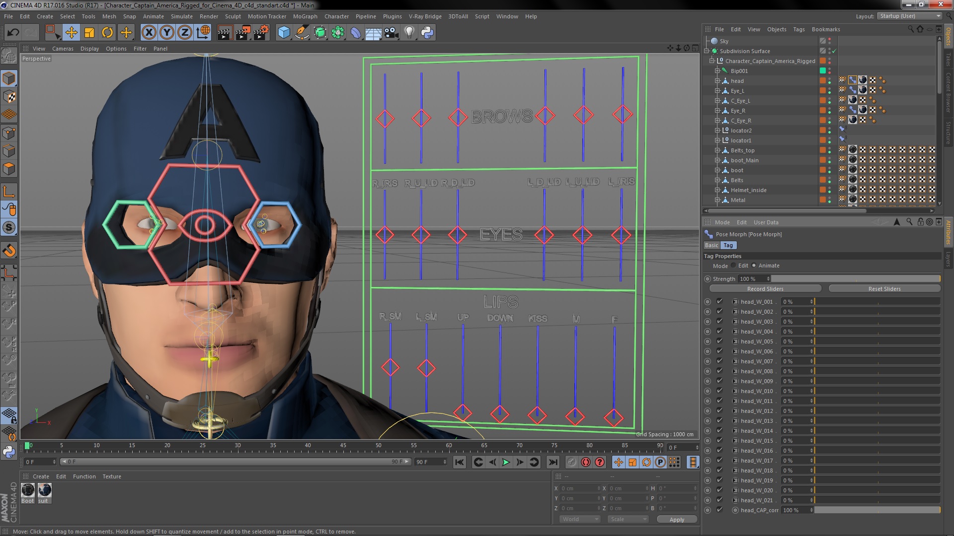 3D Character Captain America Rigged for Cinema 4D