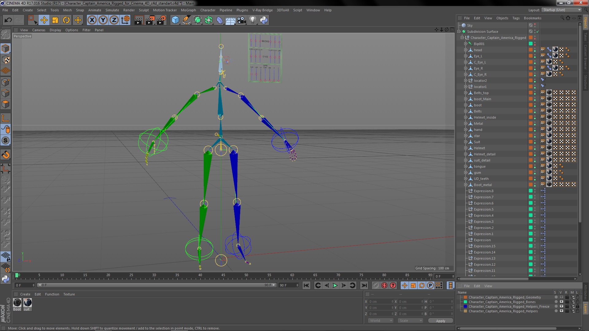3D Character Captain America Rigged for Cinema 4D