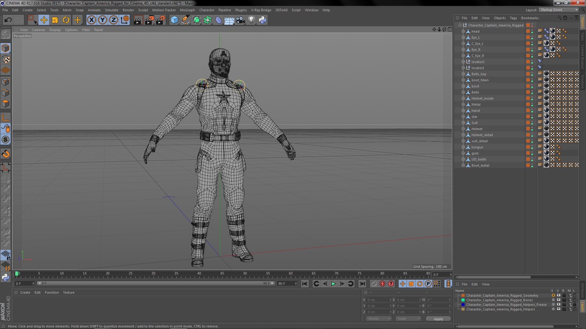 3D Character Captain America Rigged for Cinema 4D