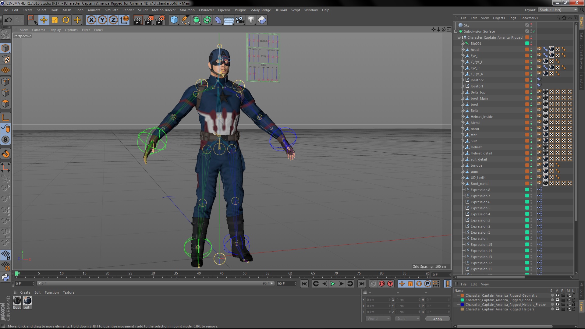 3D Character Captain America Rigged for Cinema 4D