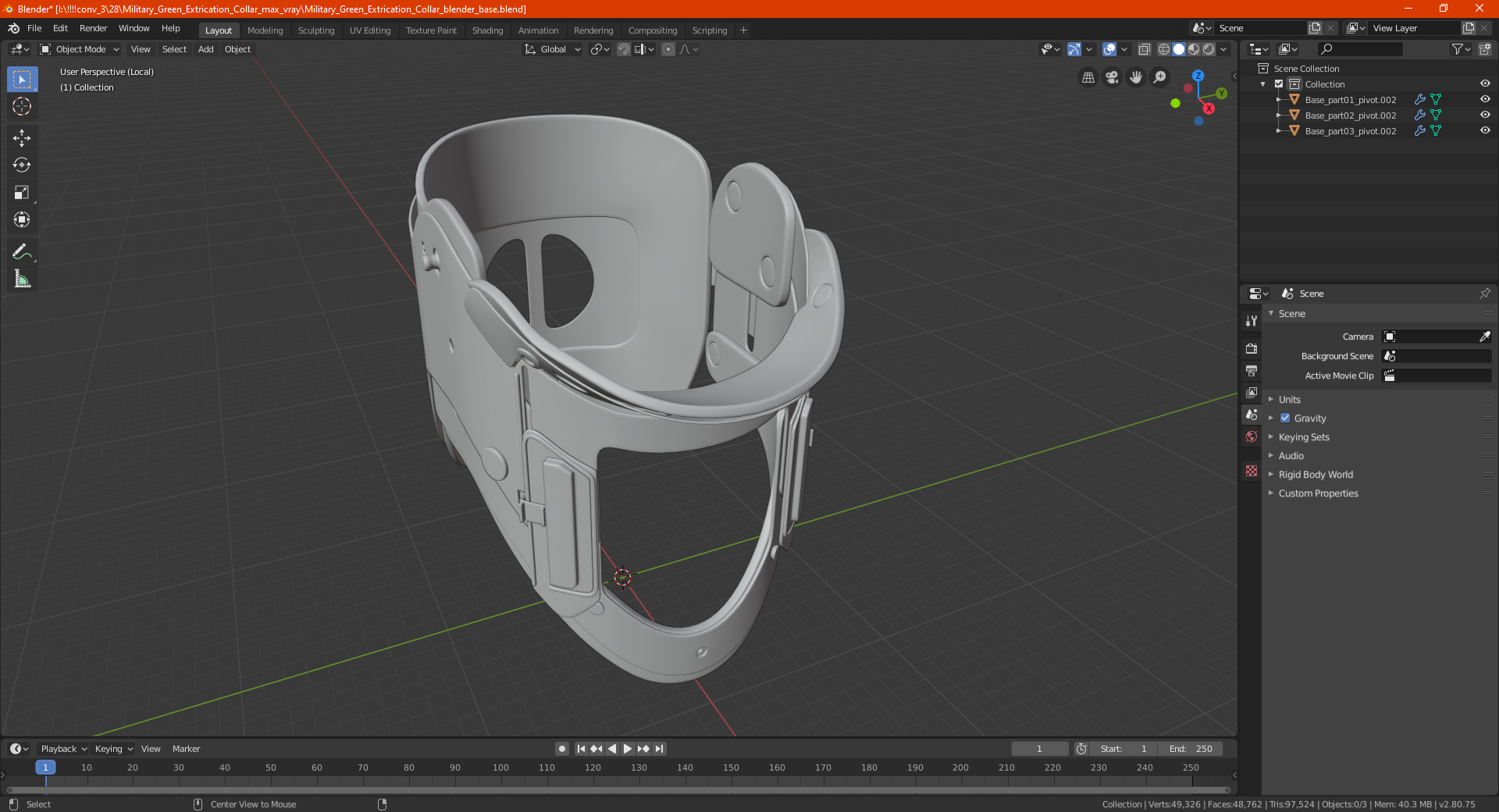 3D Military Green Extrication Collar model