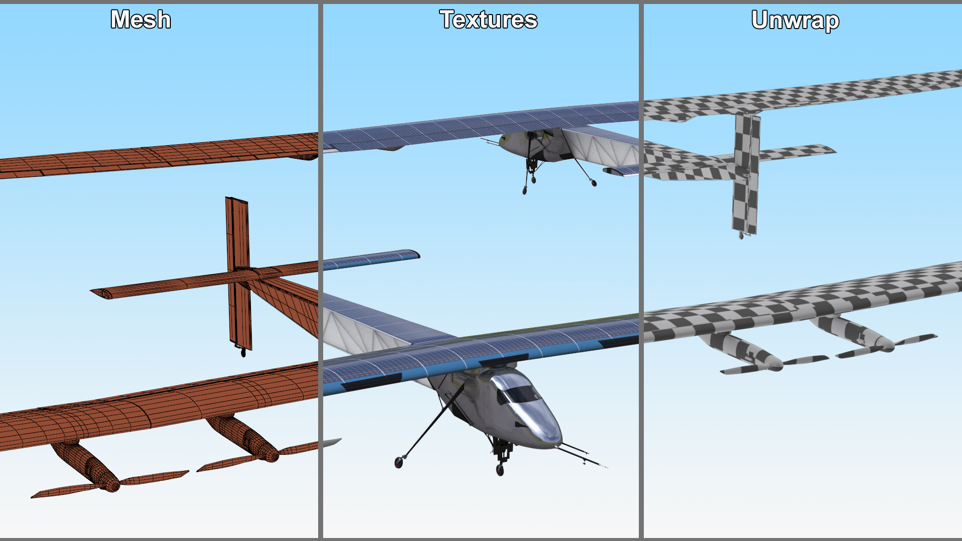 Solar Cargo Airplane Blue Rigged 3D