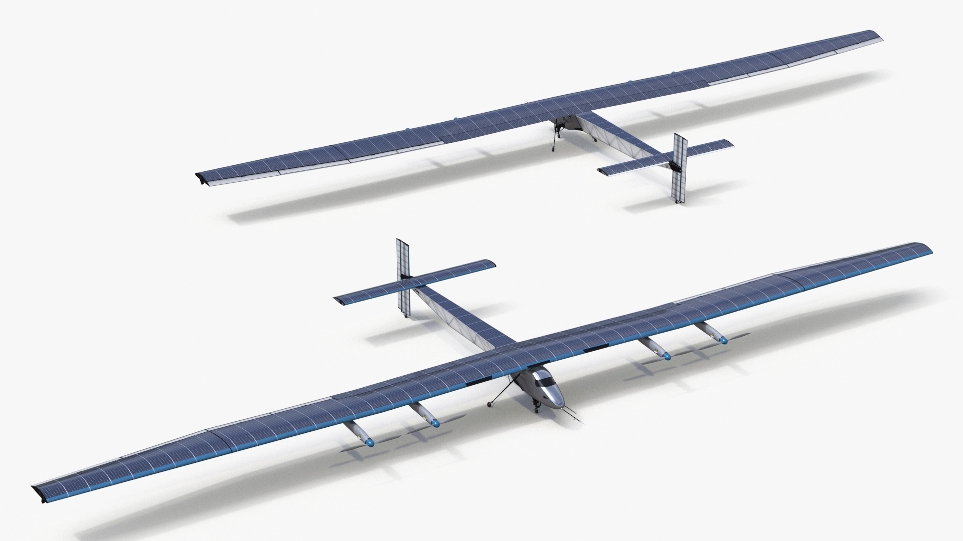 Solar Cargo Airplane Blue Rigged 3D