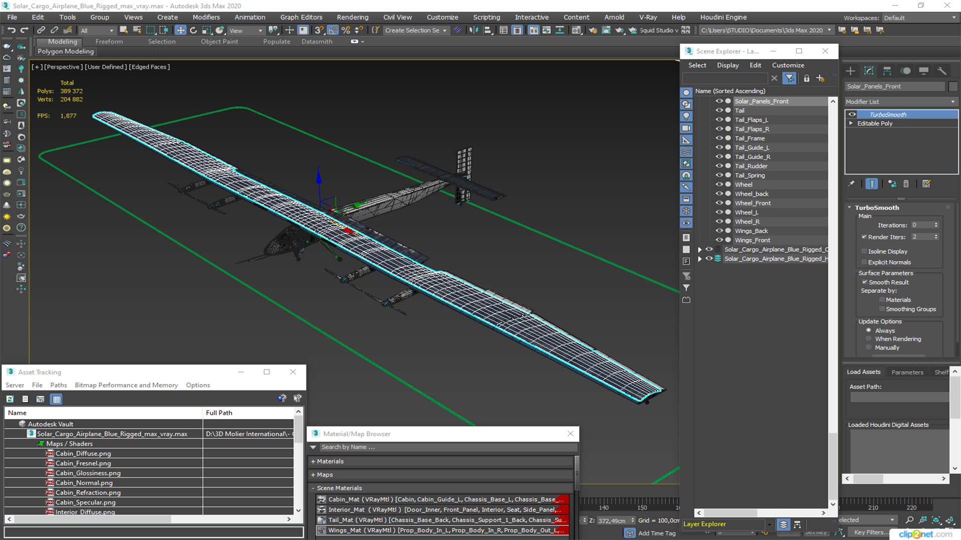Solar Cargo Airplane Blue Rigged 3D