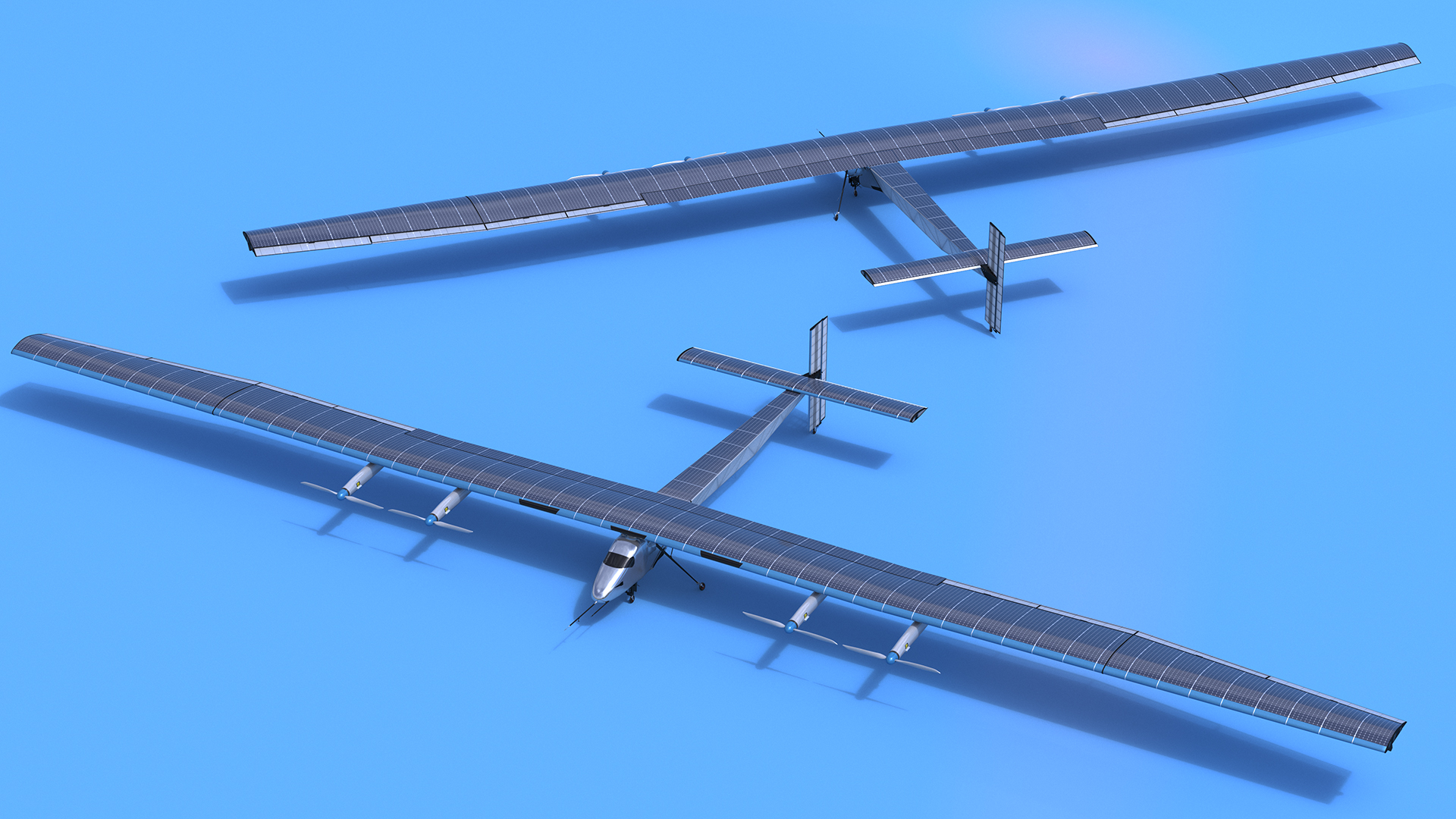 Solar Cargo Airplane Blue Rigged 3D