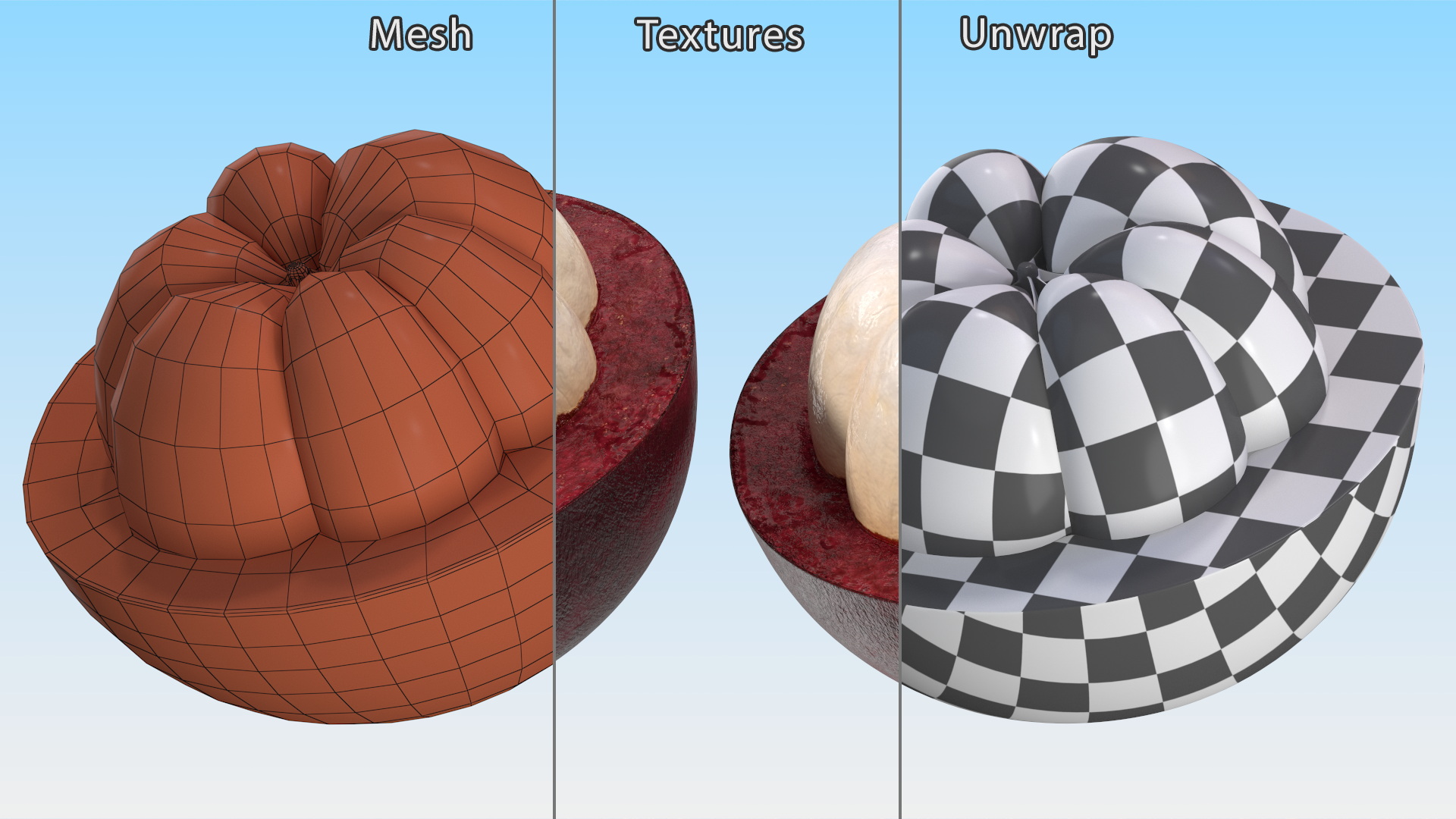 Half Peeled Tropical Fruit Mangosteen 3D