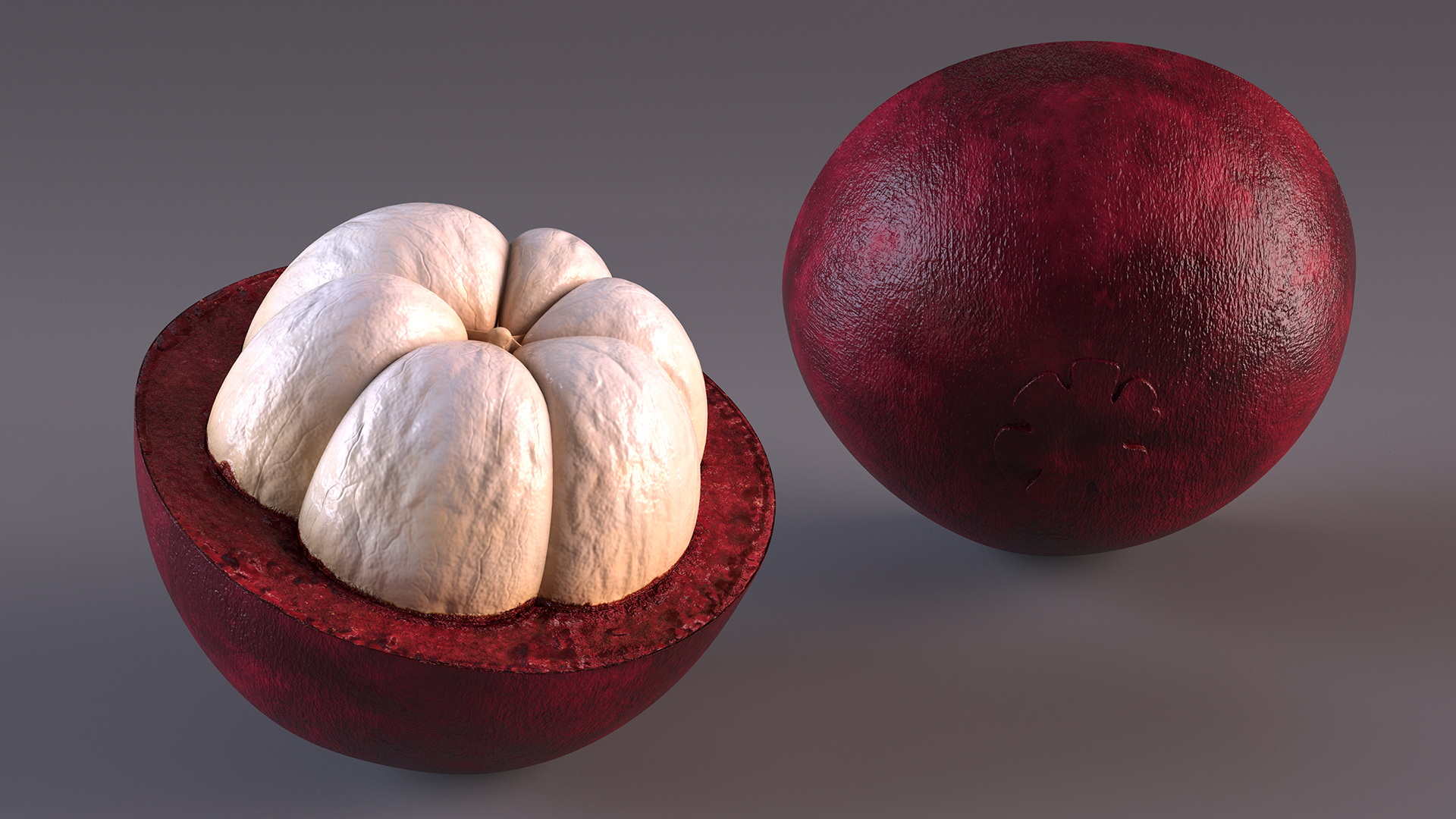 Half Peeled Tropical Fruit Mangosteen 3D
