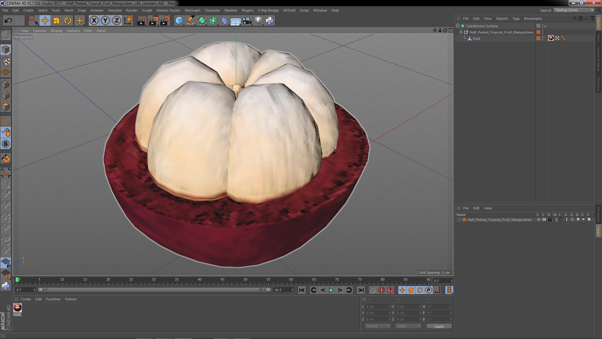 Half Peeled Tropical Fruit Mangosteen 3D