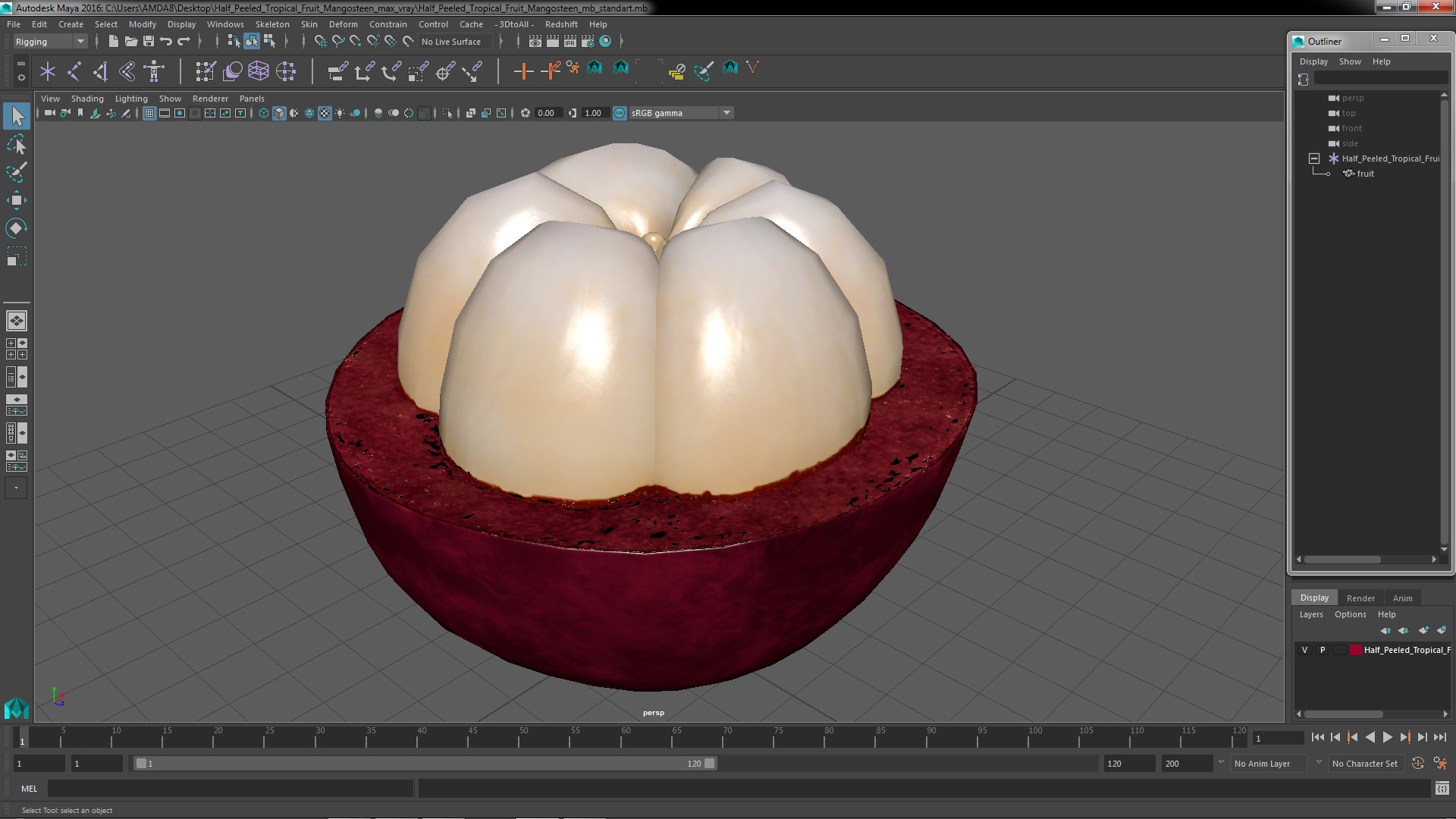 Half Peeled Tropical Fruit Mangosteen 3D