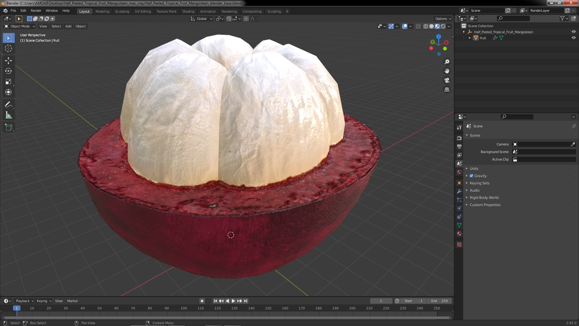 Half Peeled Tropical Fruit Mangosteen 3D