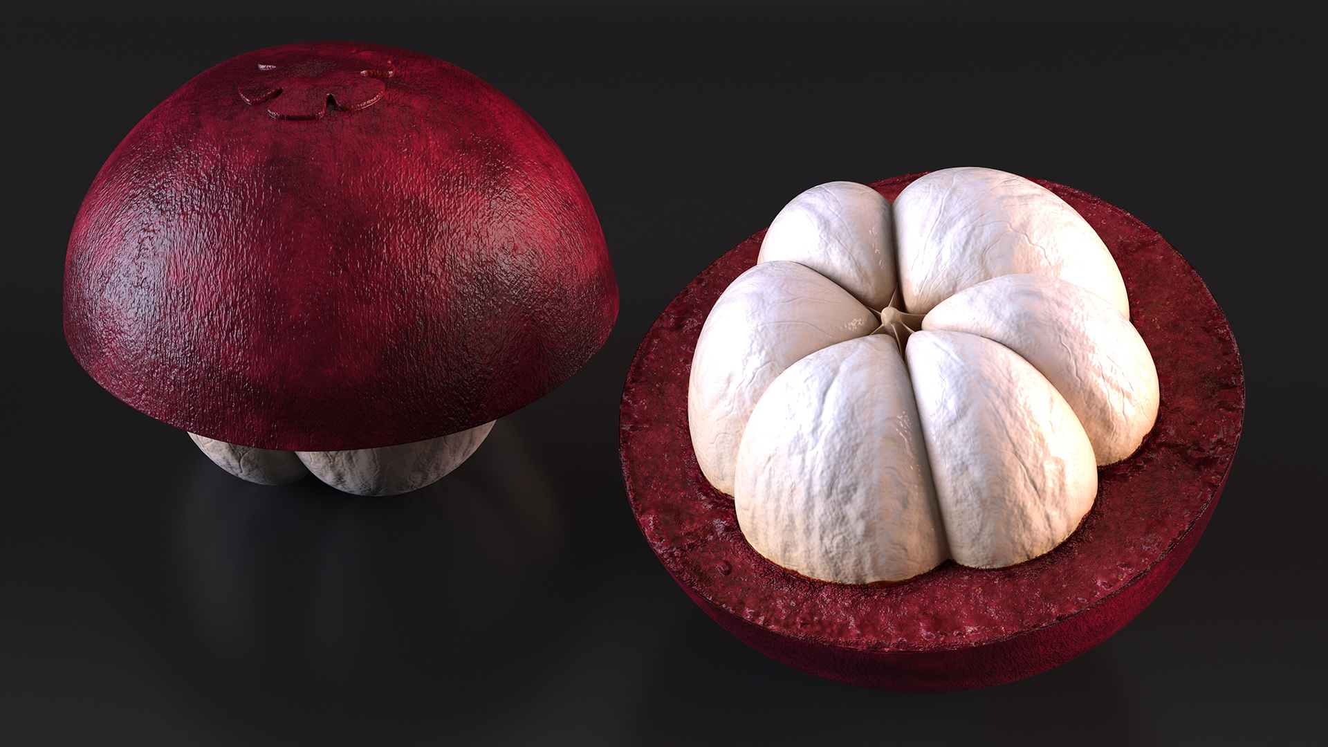 Half Peeled Tropical Fruit Mangosteen 3D