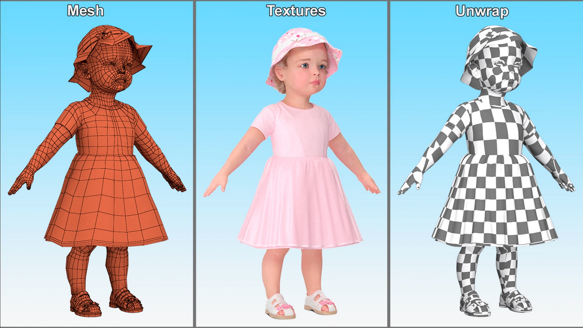 Little Girl Everyday Summer Dress Fur Rigged 3D model