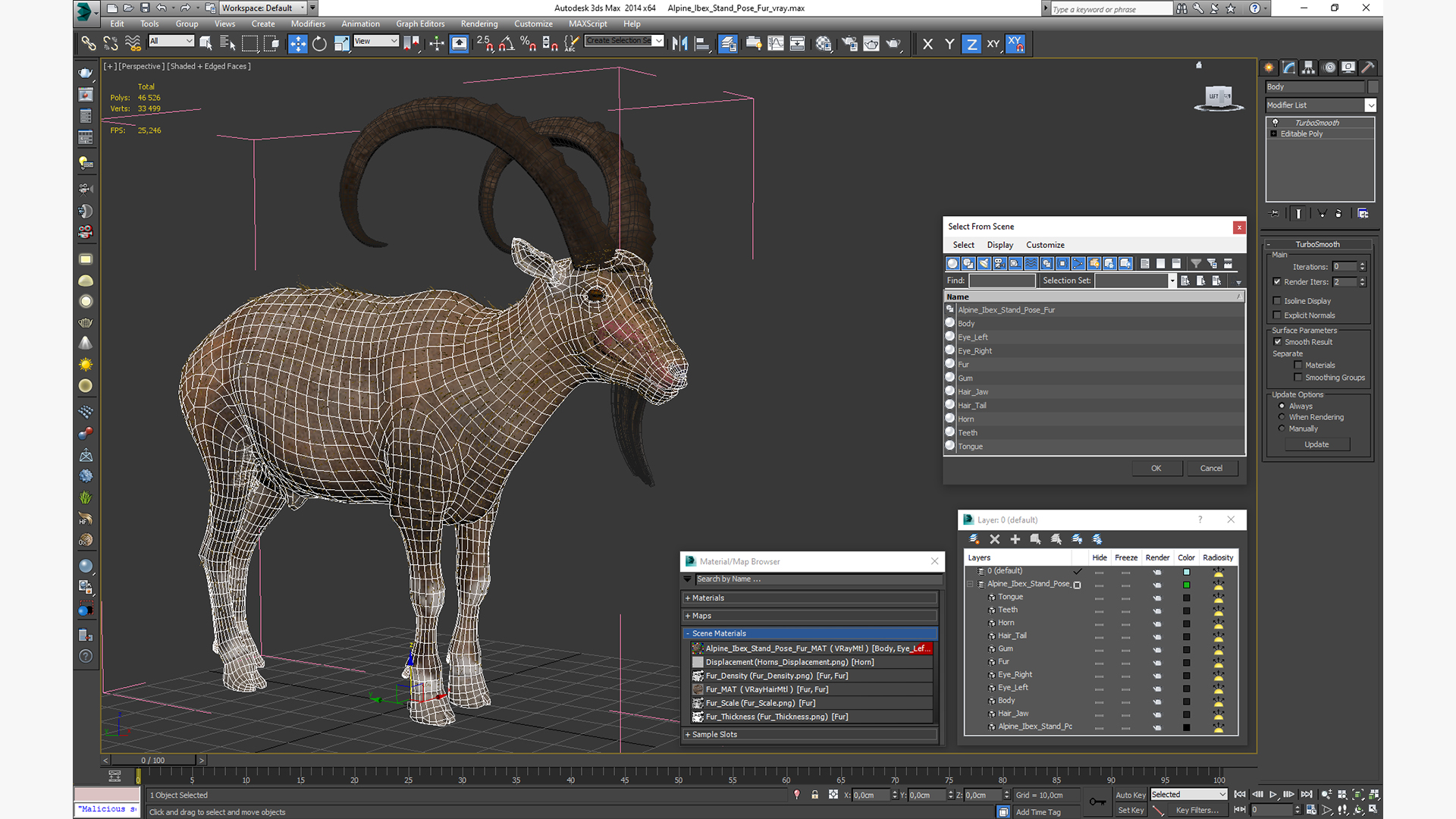 3D Alpine Ibex Stand Pose Fur