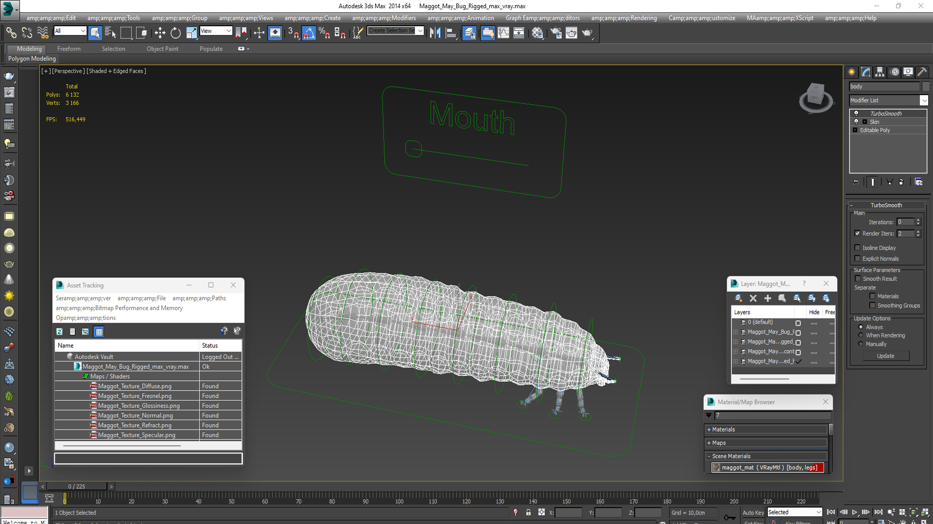 3D model Maggot May Bug Rigged for Maya