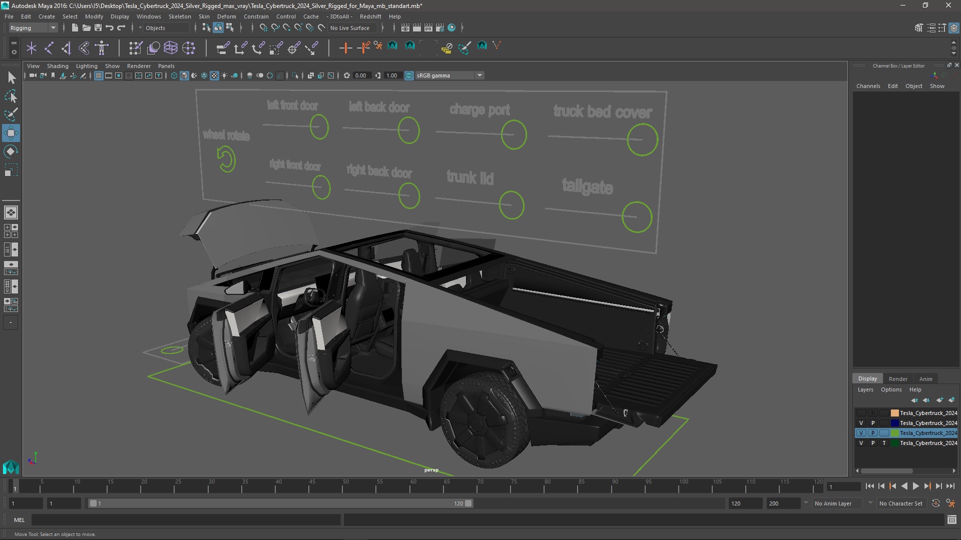 Tesla Cybertruck 2024 Silver Rigged for Maya 3D model