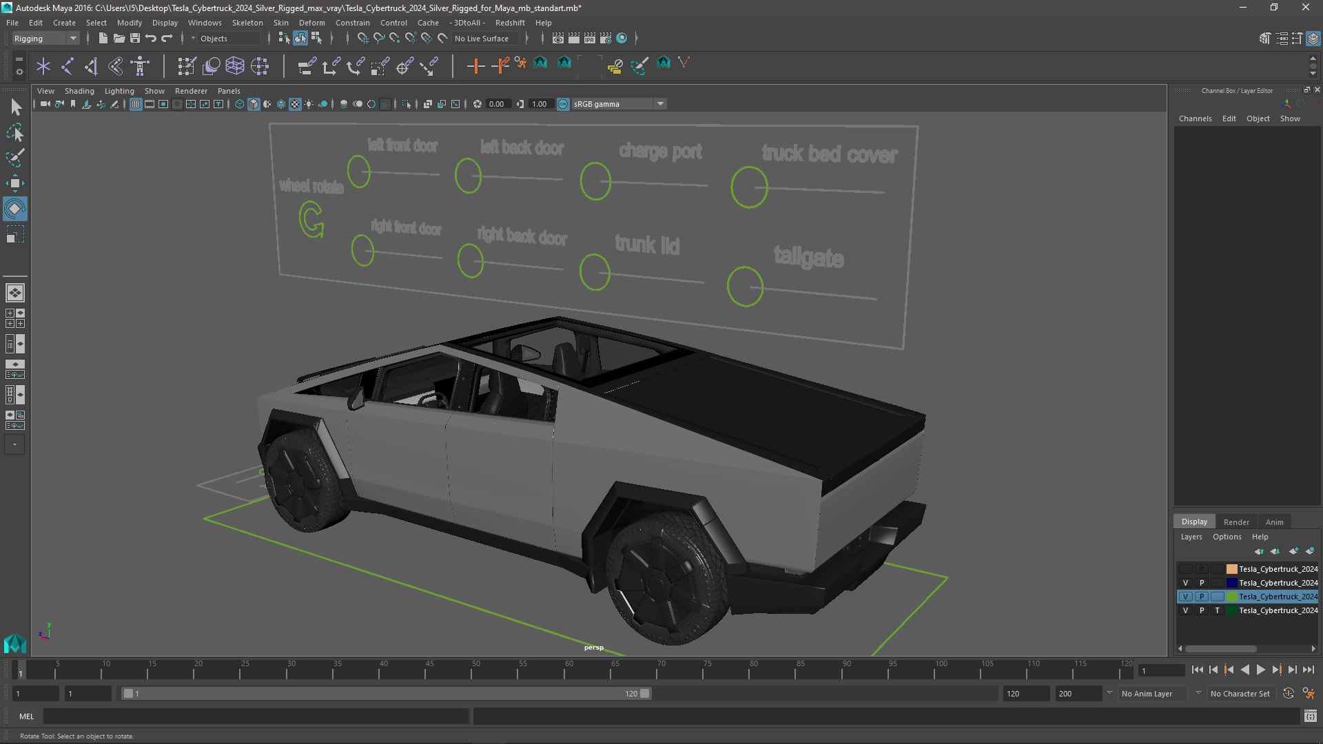 Tesla Cybertruck 2024 Silver Rigged for Maya 3D model