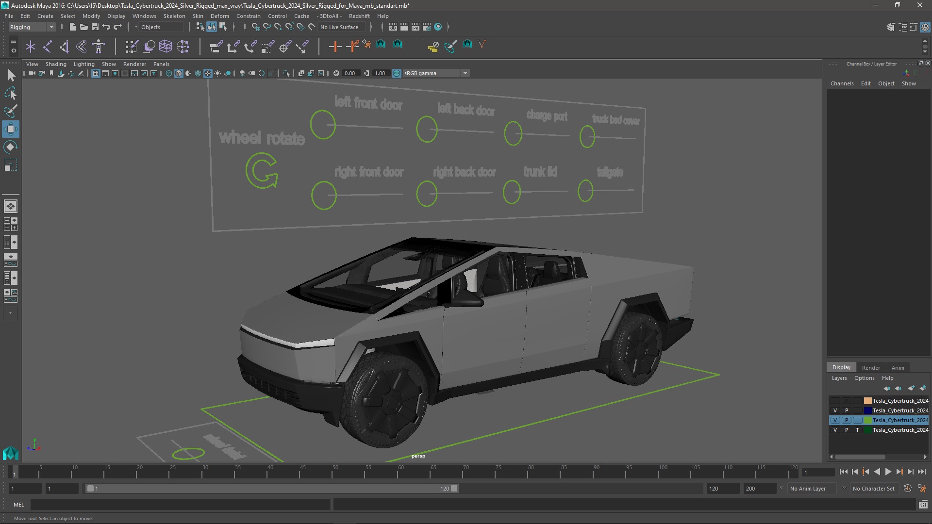 Tesla Cybertruck 2024 Silver Rigged for Maya 3D model