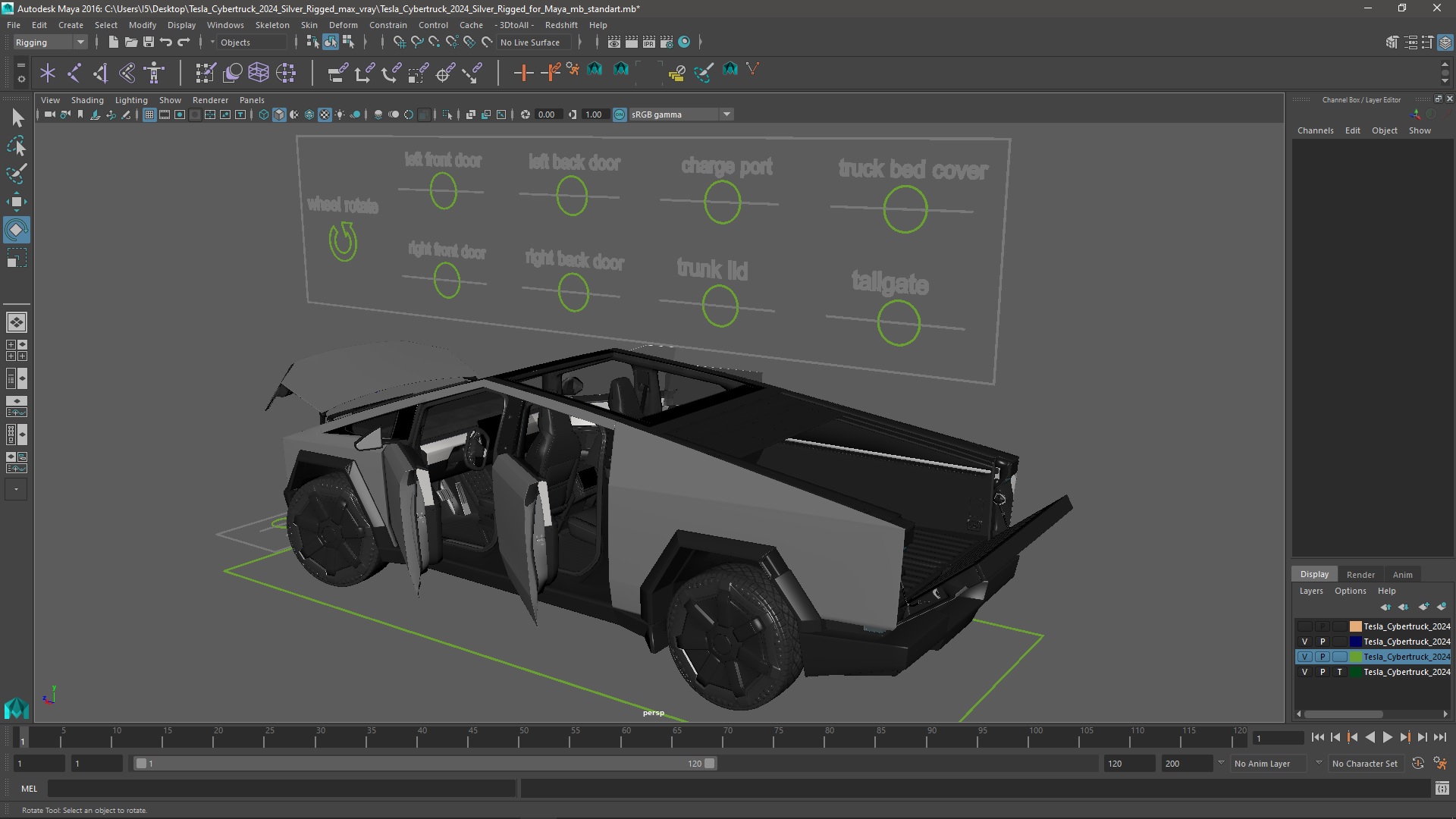 Tesla Cybertruck 2024 Silver Rigged for Maya 3D model
