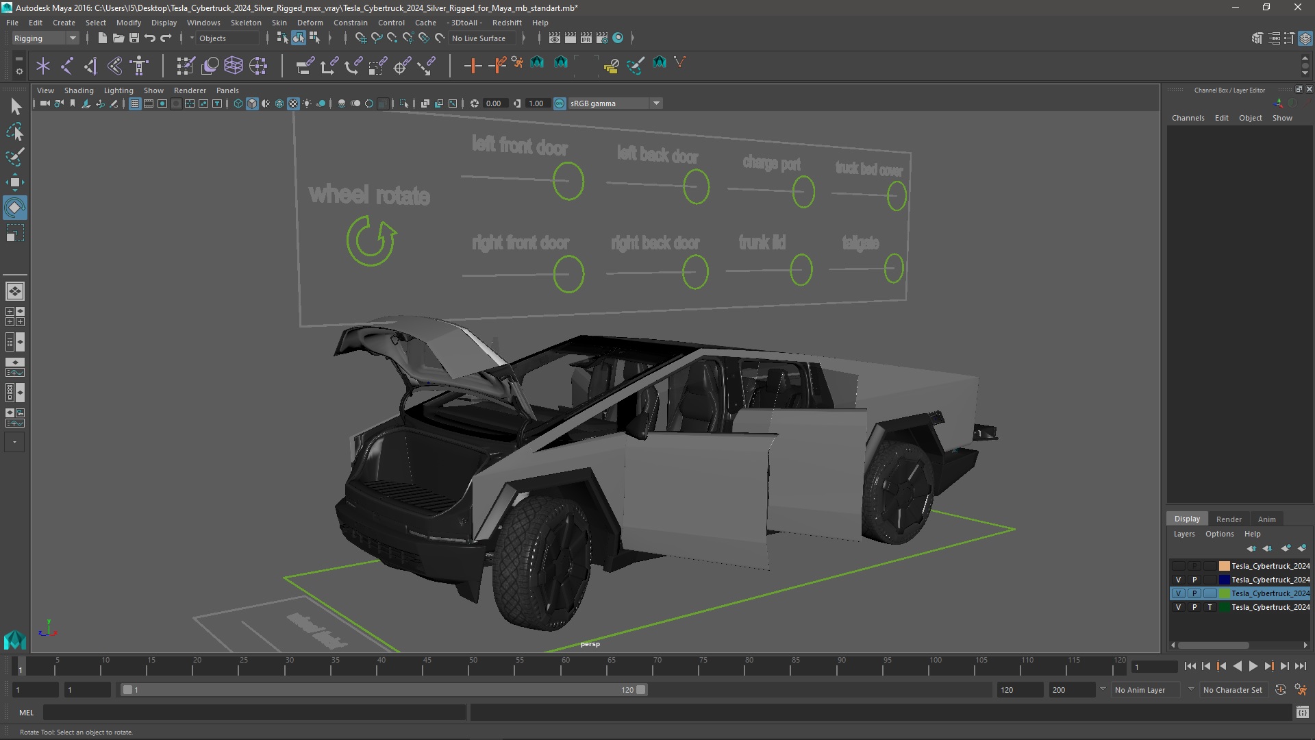 Tesla Cybertruck 2024 Silver Rigged for Maya 3D model