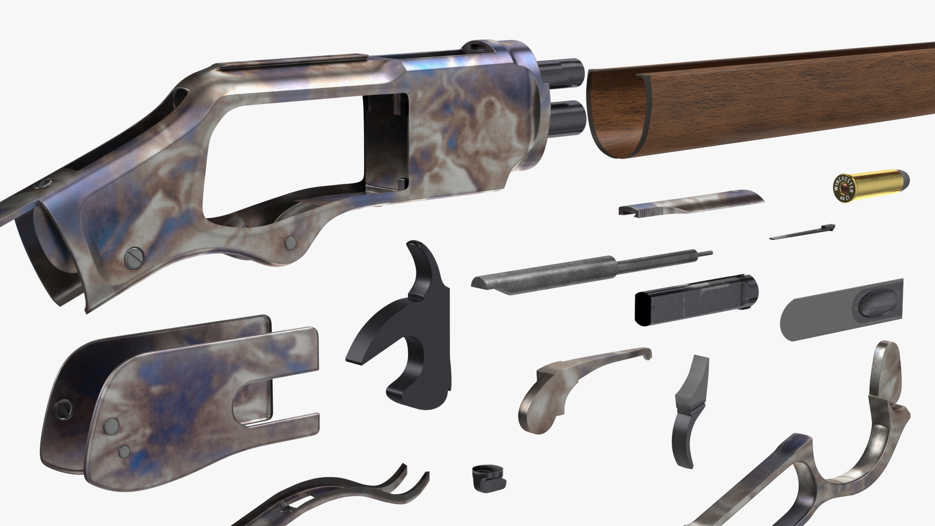 3D Winchester Model 1873 Color Case Hardened Rigged model