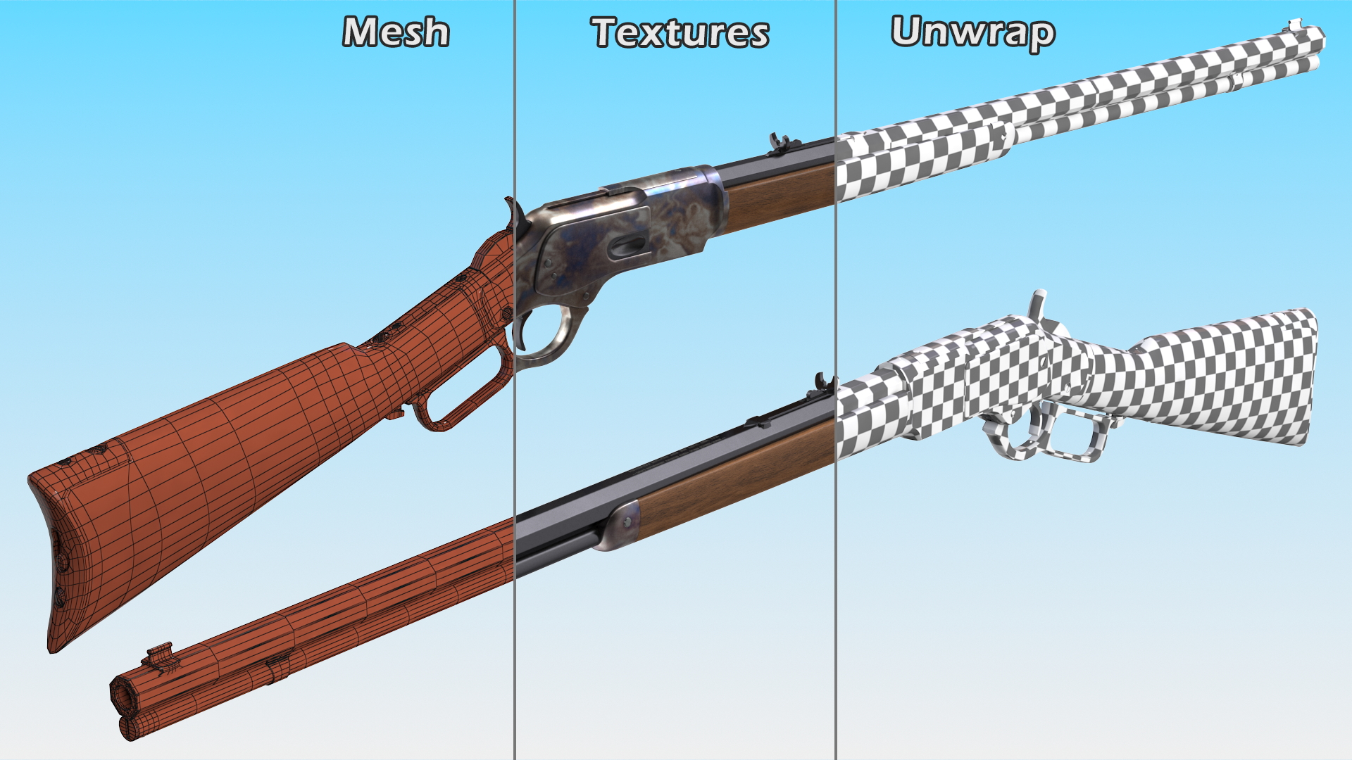 3D Winchester Model 1873 Color Case Hardened Rigged model