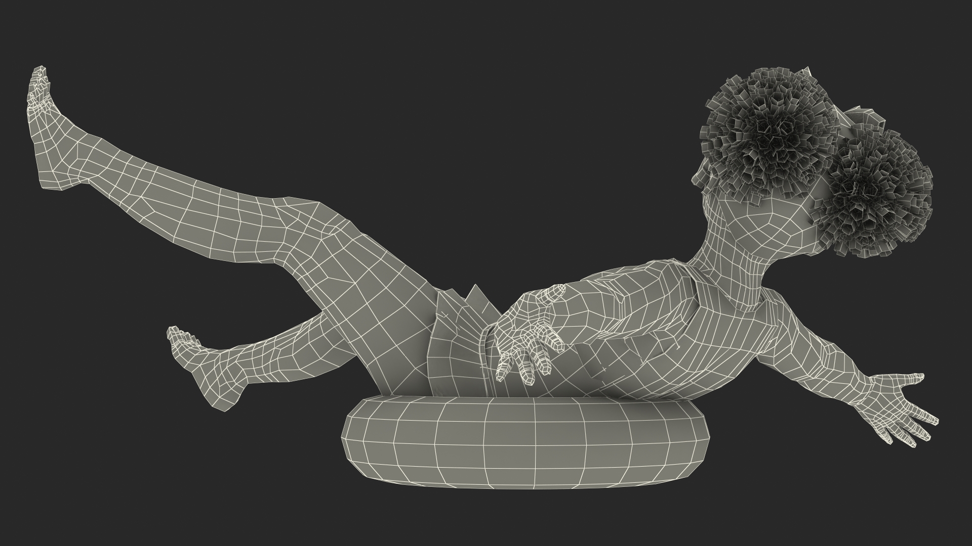 3D Black Child Girl With Swim Ring