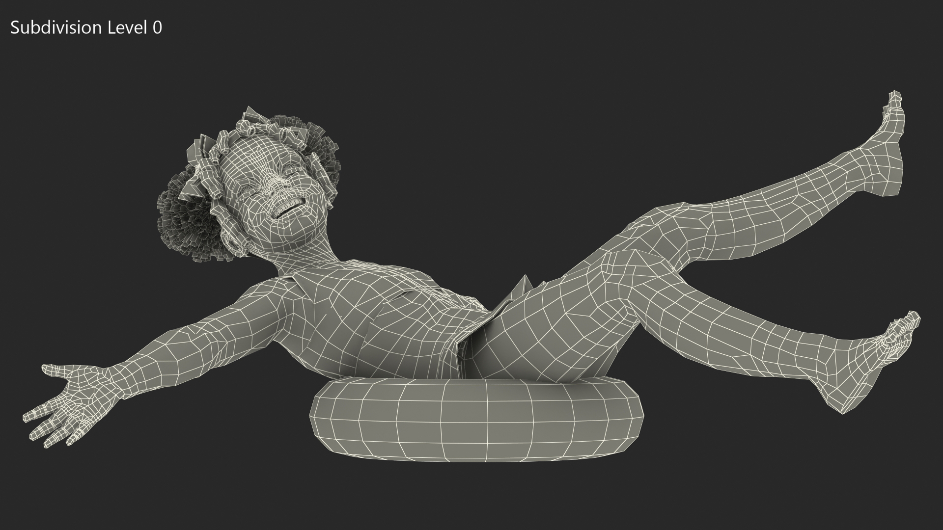3D Black Child Girl With Swim Ring