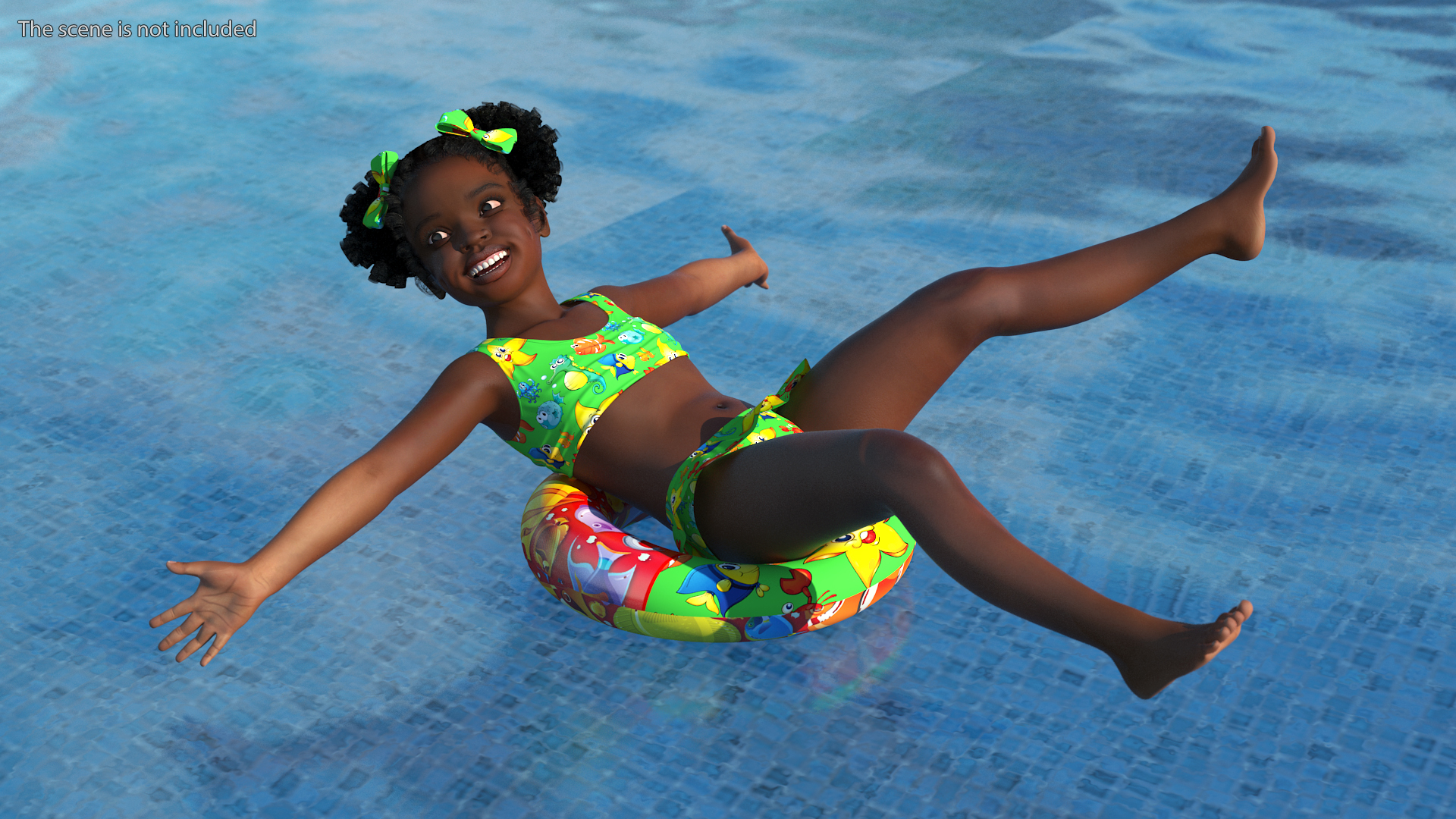 3D Black Child Girl With Swim Ring