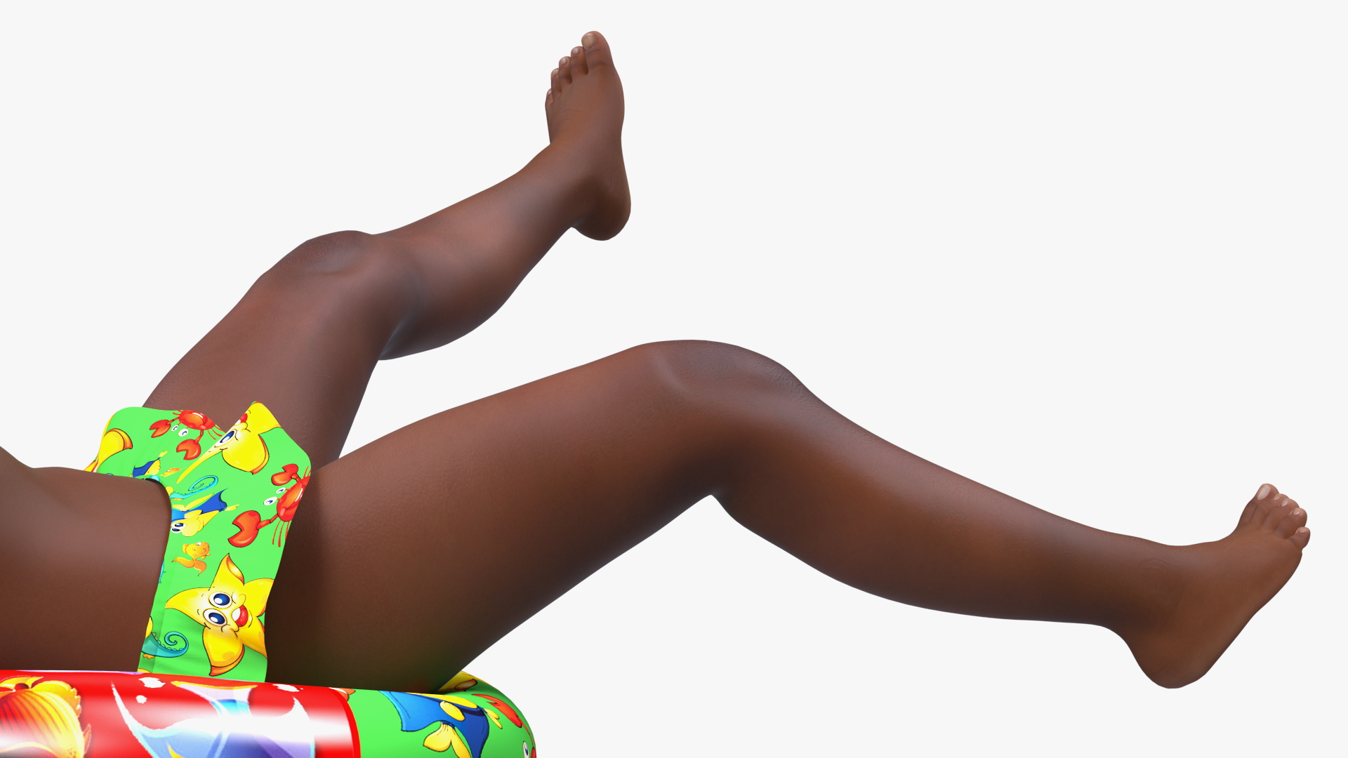 3D Black Child Girl With Swim Ring