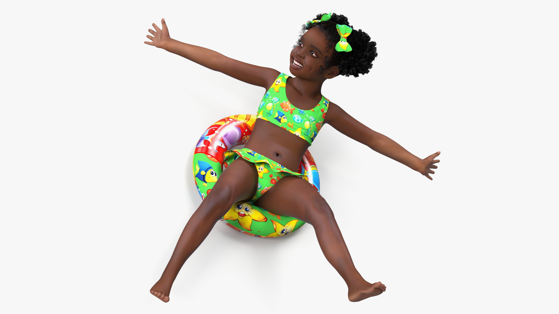 3D Black Child Girl With Swim Ring