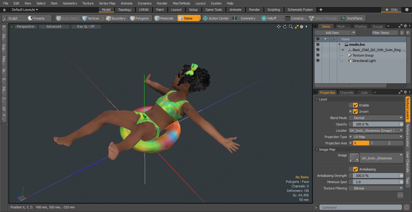 3D Black Child Girl With Swim Ring