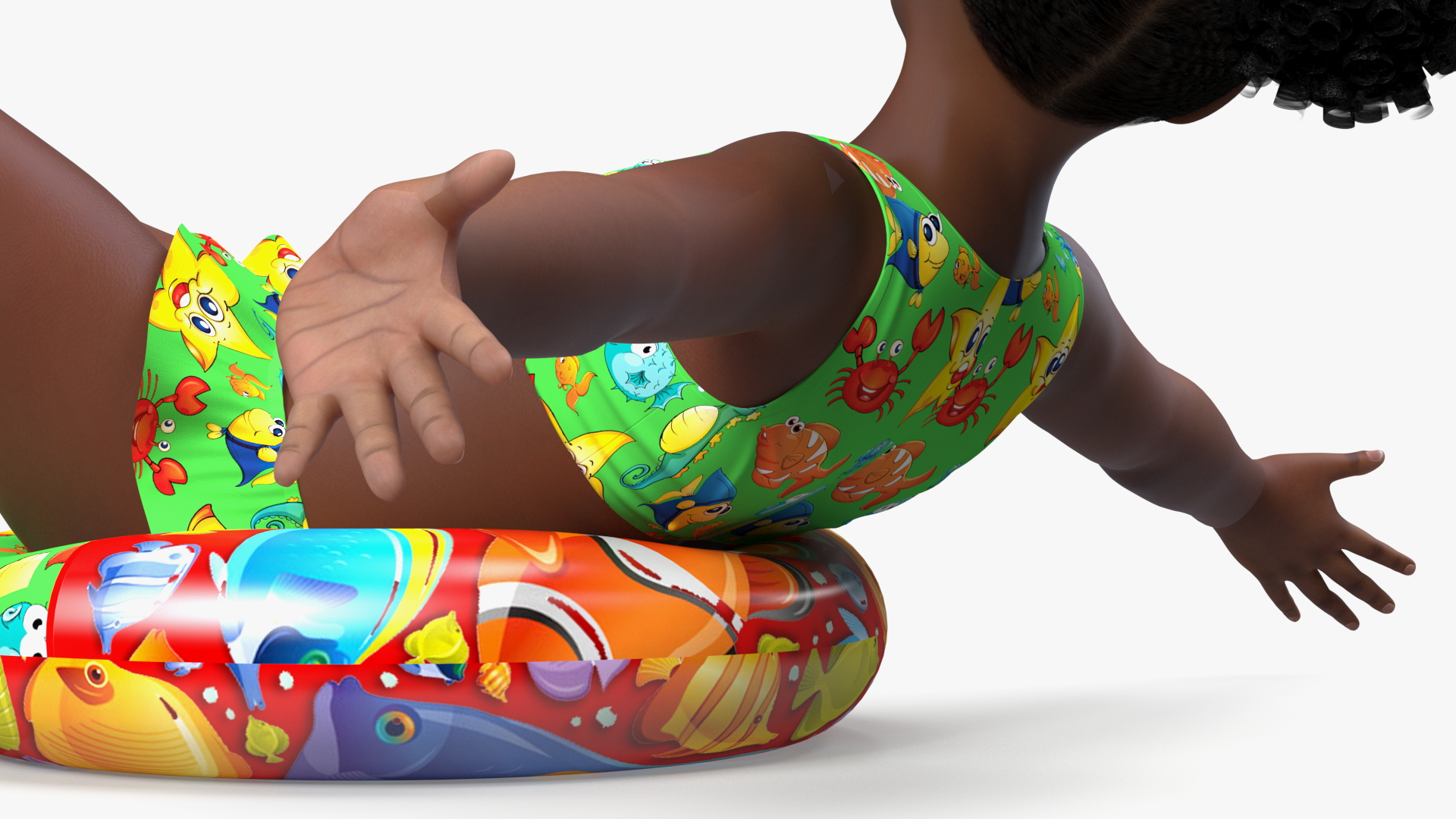 3D Black Child Girl With Swim Ring