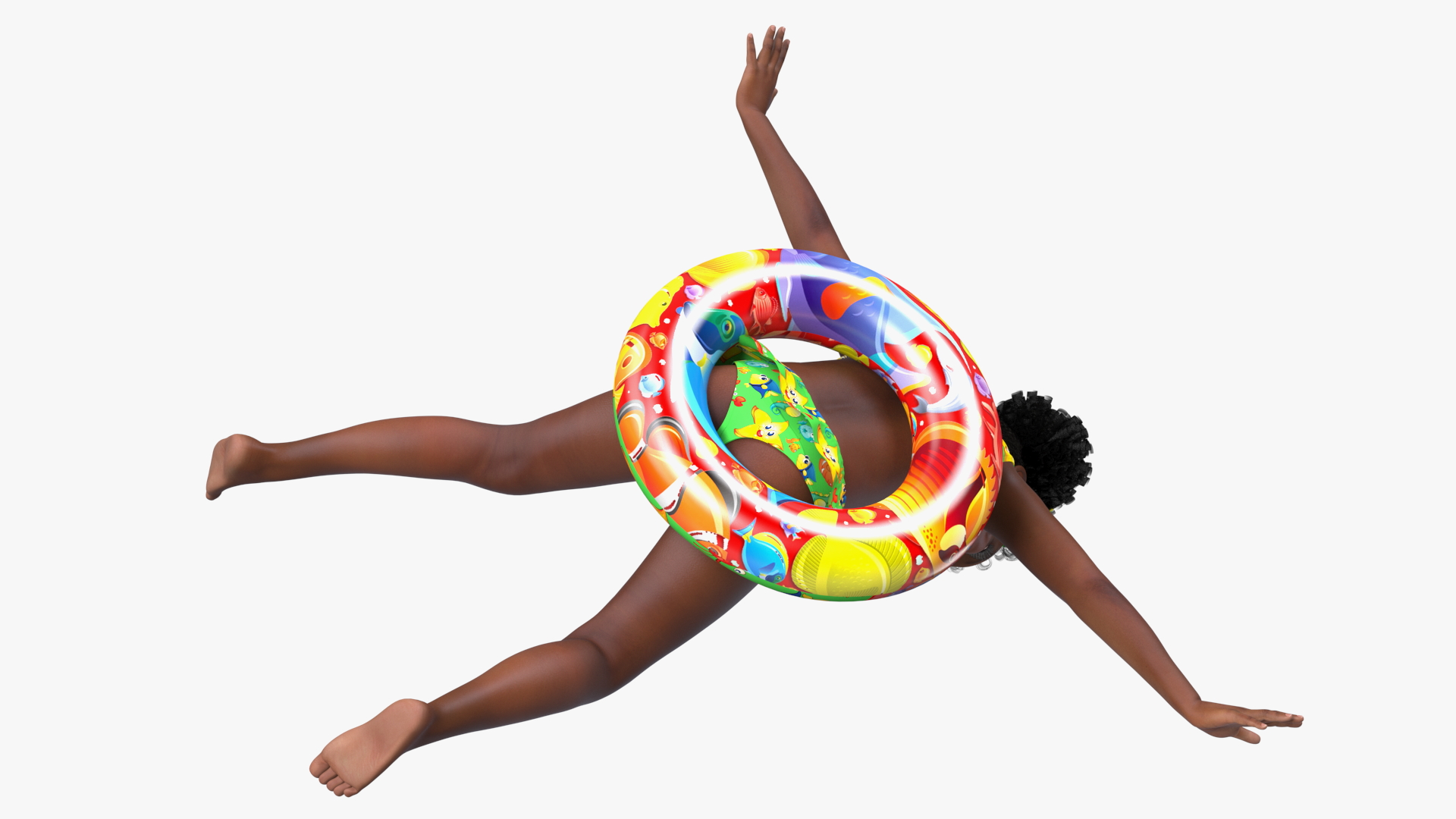 3D Black Child Girl With Swim Ring