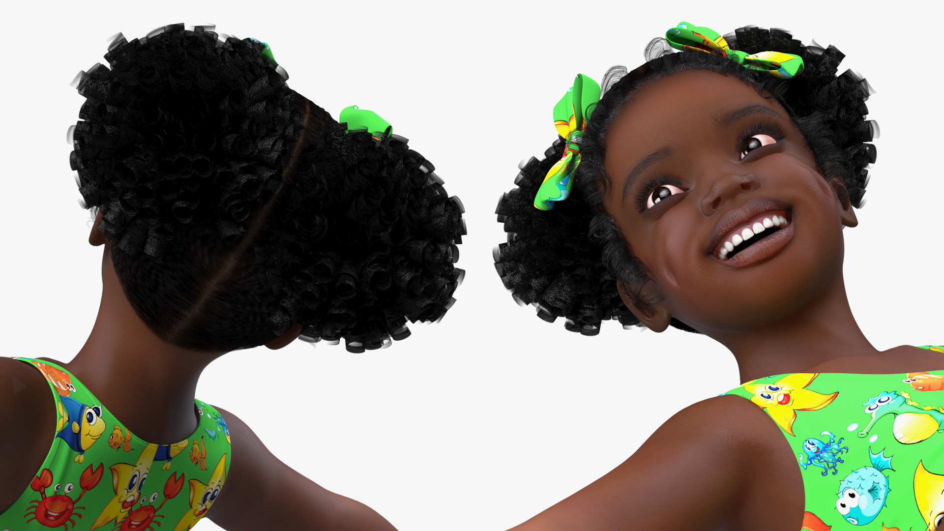 3D Black Child Girl With Swim Ring