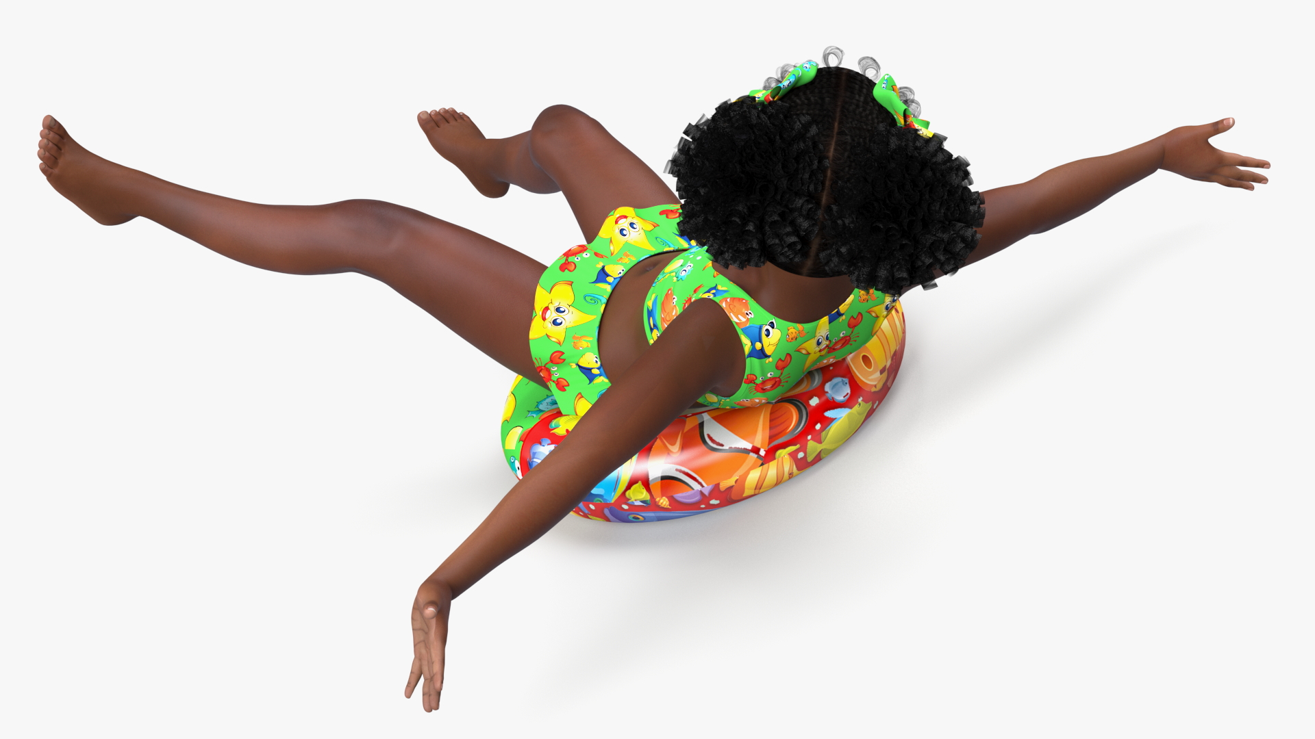 3D Black Child Girl With Swim Ring