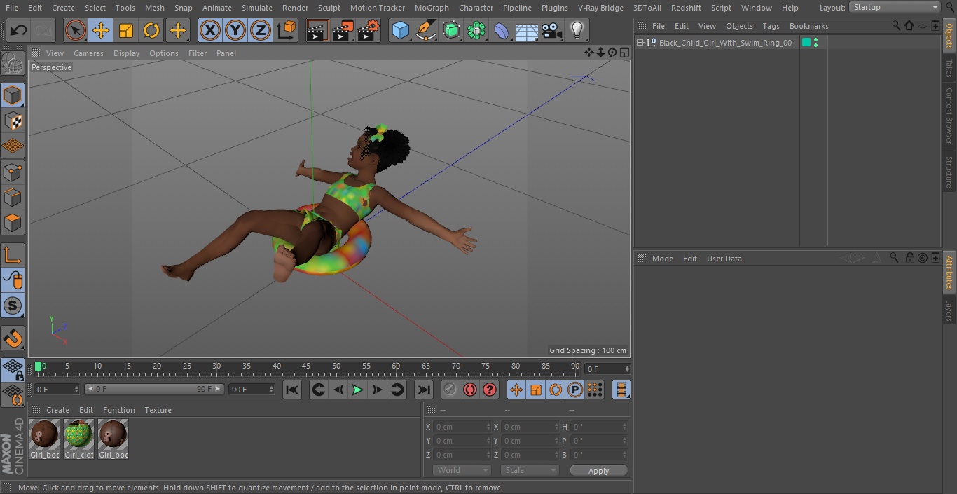 3D Black Child Girl With Swim Ring