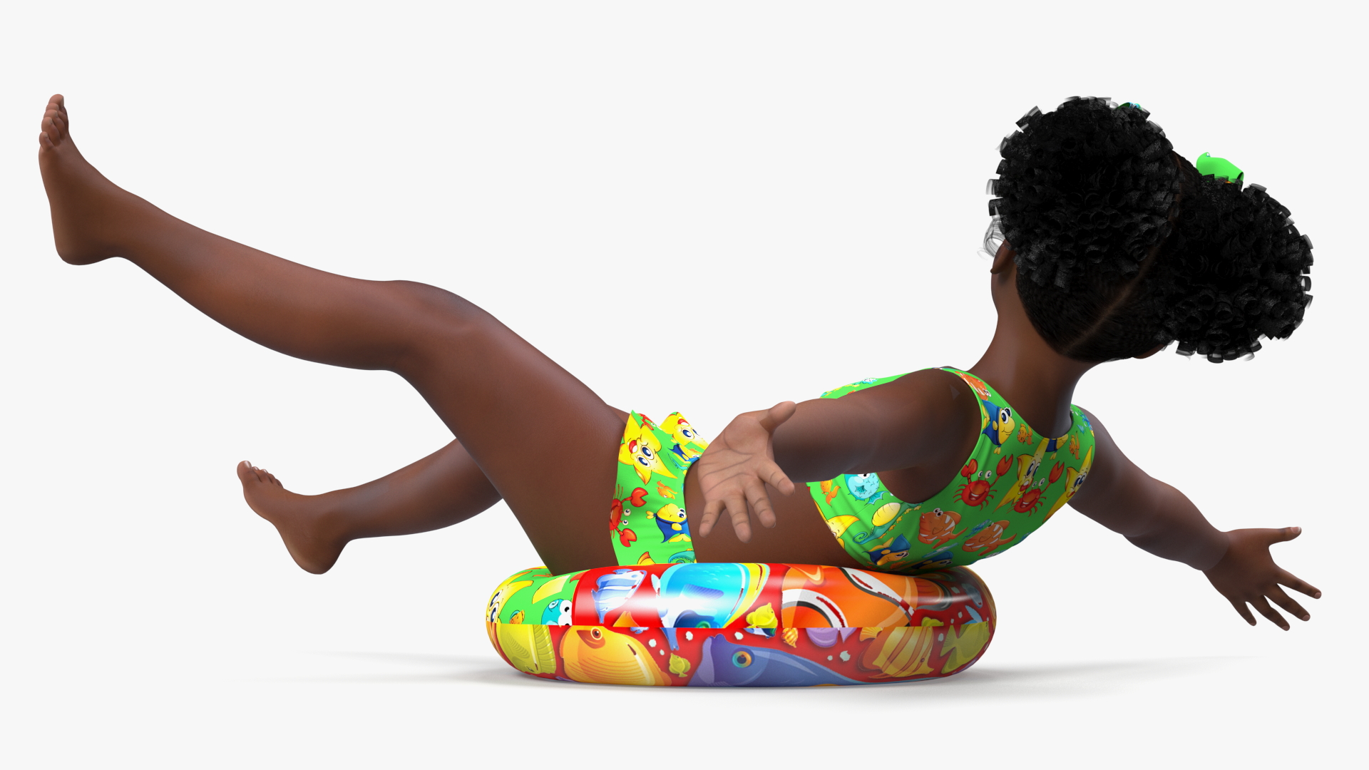 3D Black Child Girl With Swim Ring