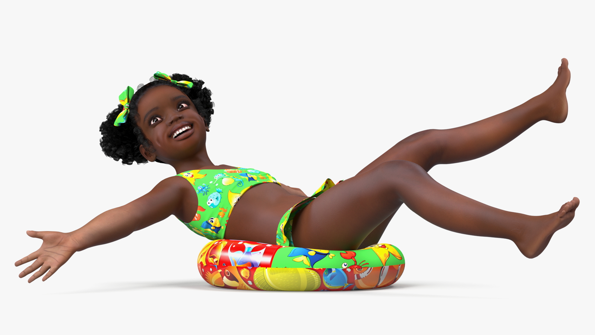 3D Black Child Girl With Swim Ring